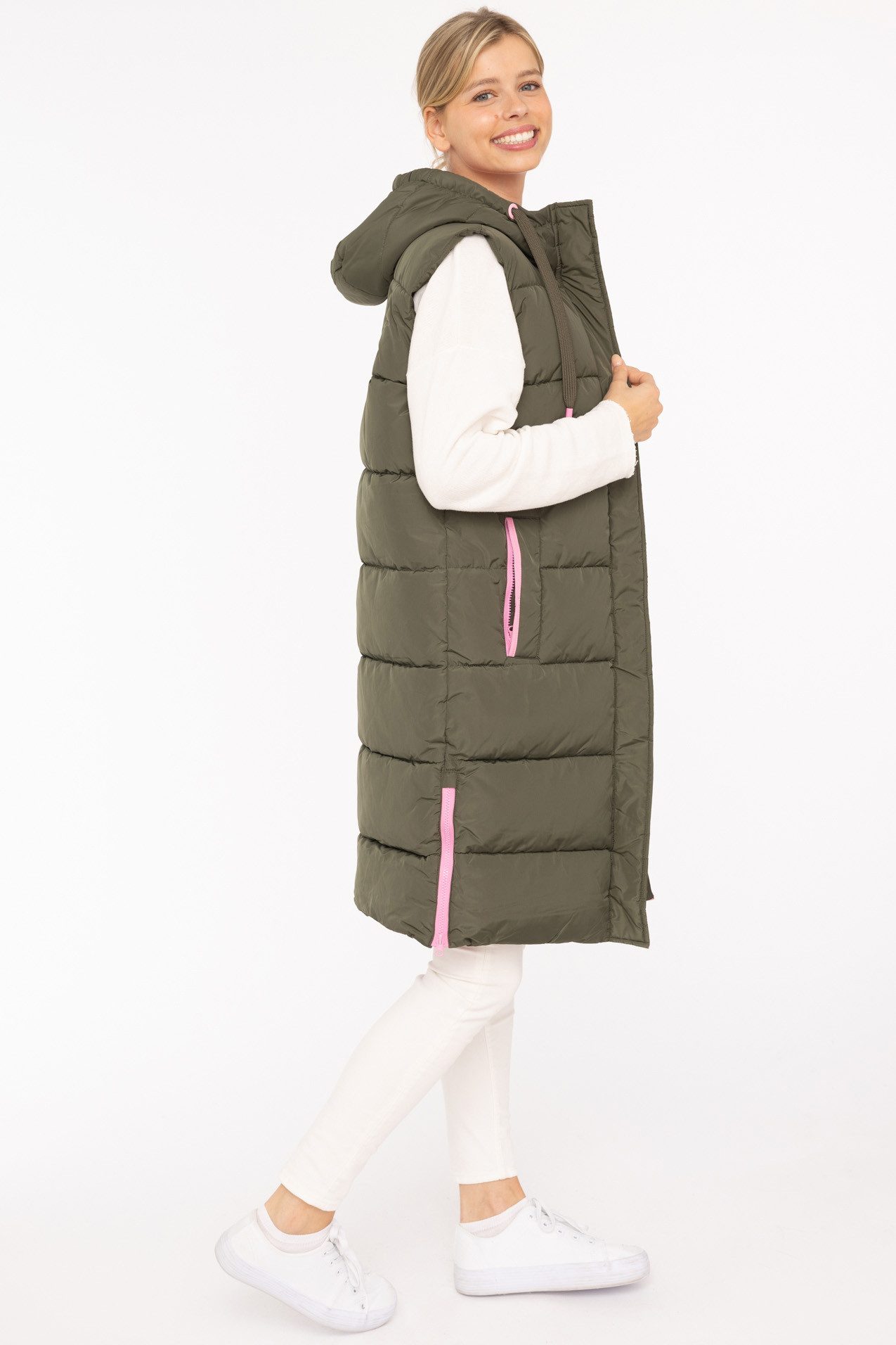 Zwillingsherz Steppweste "Smile" Smile-Steppung hinten, Zippern seitlich, Kapuze, Kordelzug