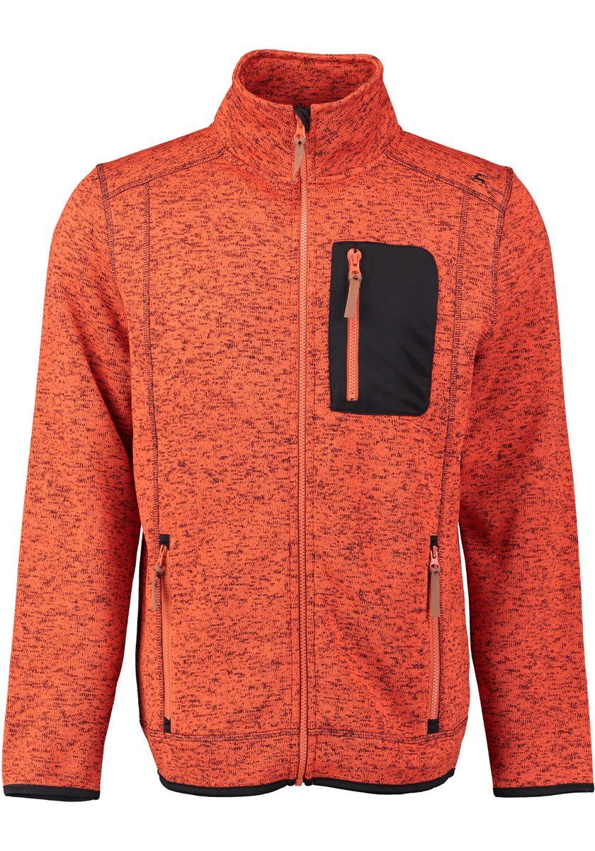 OS-Trachten Strickfleecejacke Nucku Outdoorjacke Kontraststoff Stehkragen und orange in mit Brusttasche