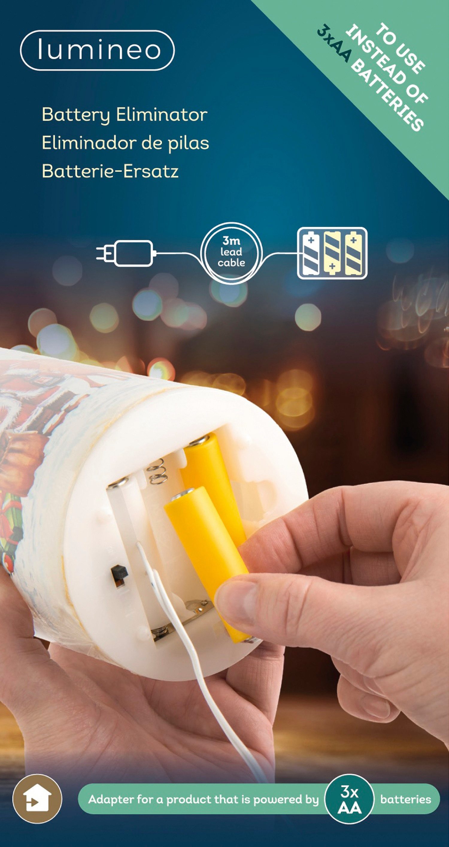 Lumineo LED-Lichterkette Lumineo Batterie-Ersatz 3 x AA, Batterie Eliminator, Innenbereich, Batterie-Dummys, Indoor