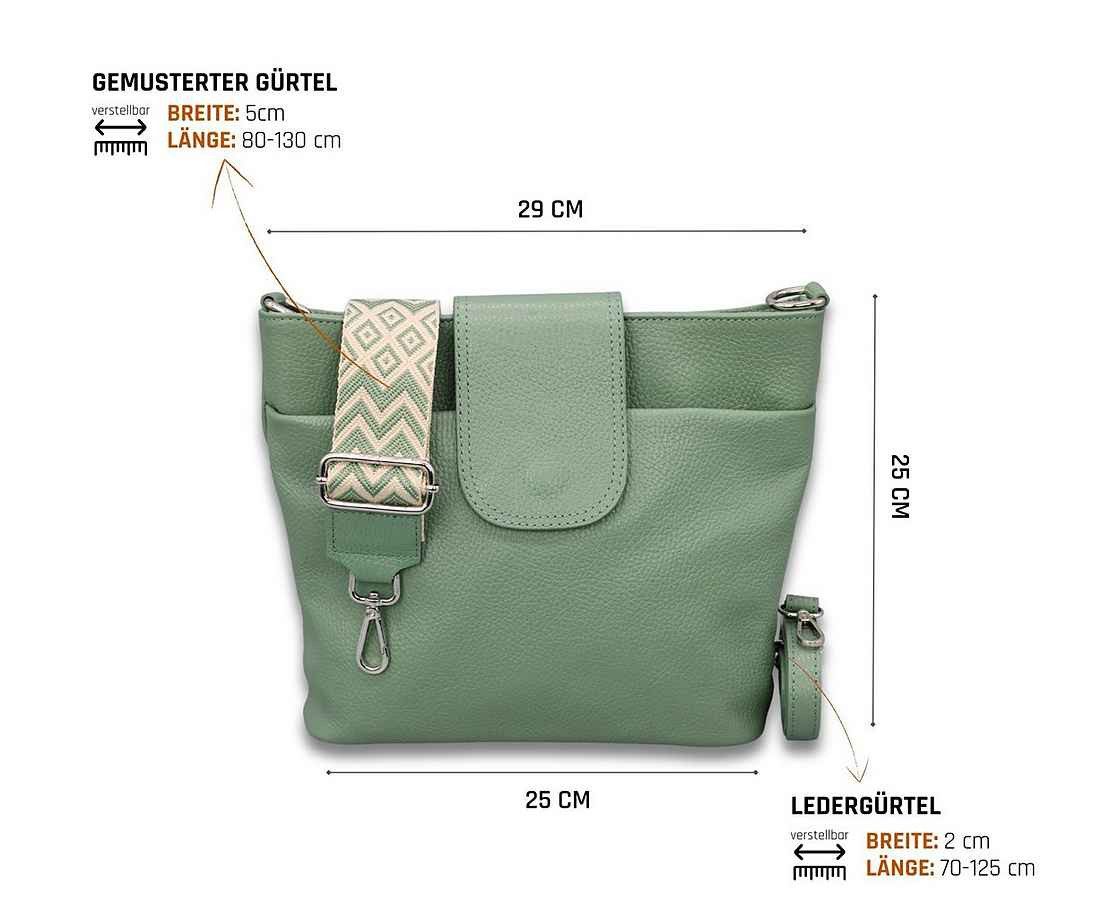 Adel Bags Schultertasche SARA Umhängetasche Damen Mintgrün aus Echtleder Crossbody (Test SEHR GUT, Note 1.1), 20 Farboptionen, Hergestellt in Italien, mit 2 Riemen