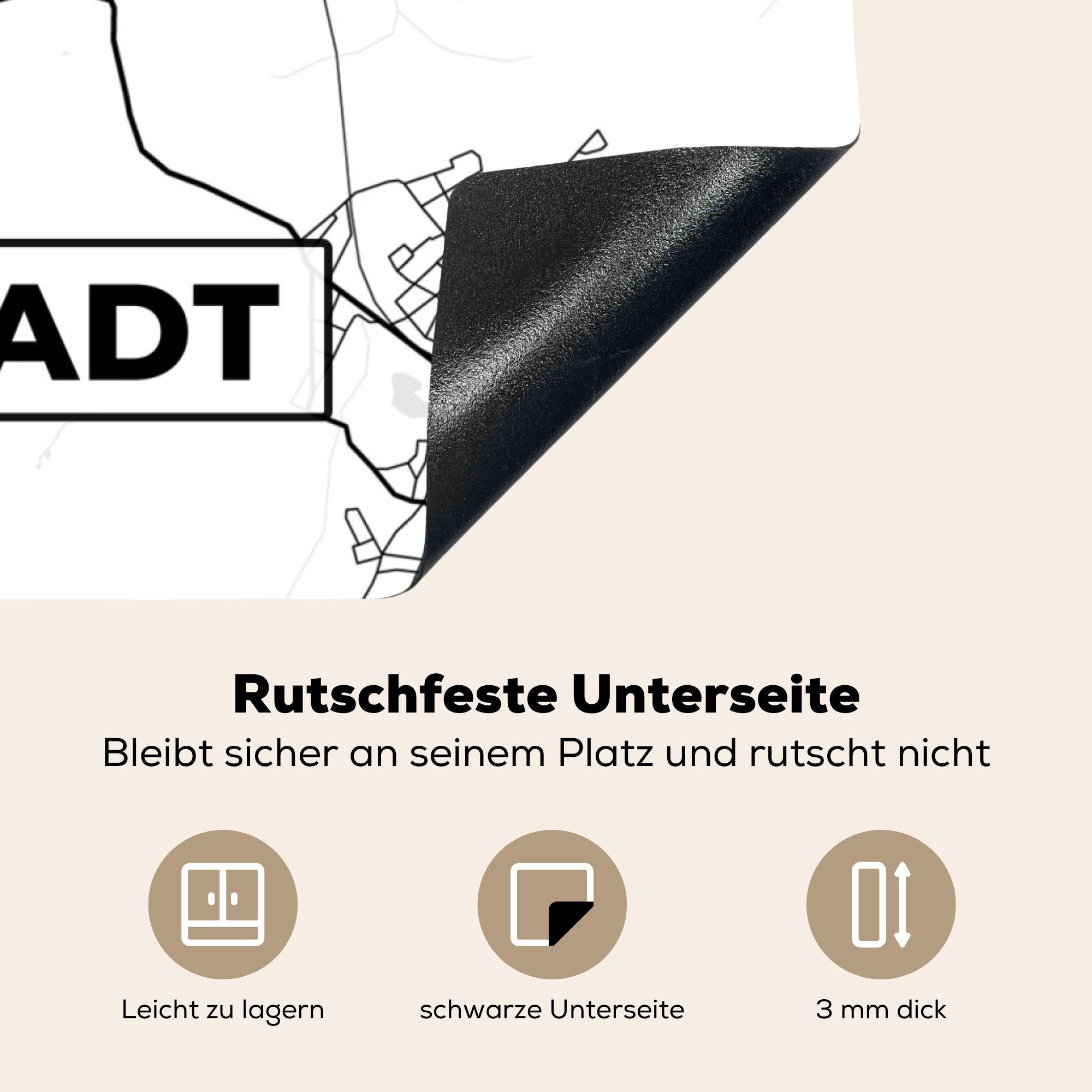 MuchoWow Herdblende-/Abdeckplatte Karte - Darmstadt für Ceranfeldabdeckung, - cm, Arbeitsplatte - küche tlg), (1 Vinyl, 78x78 Karte Stadtplan