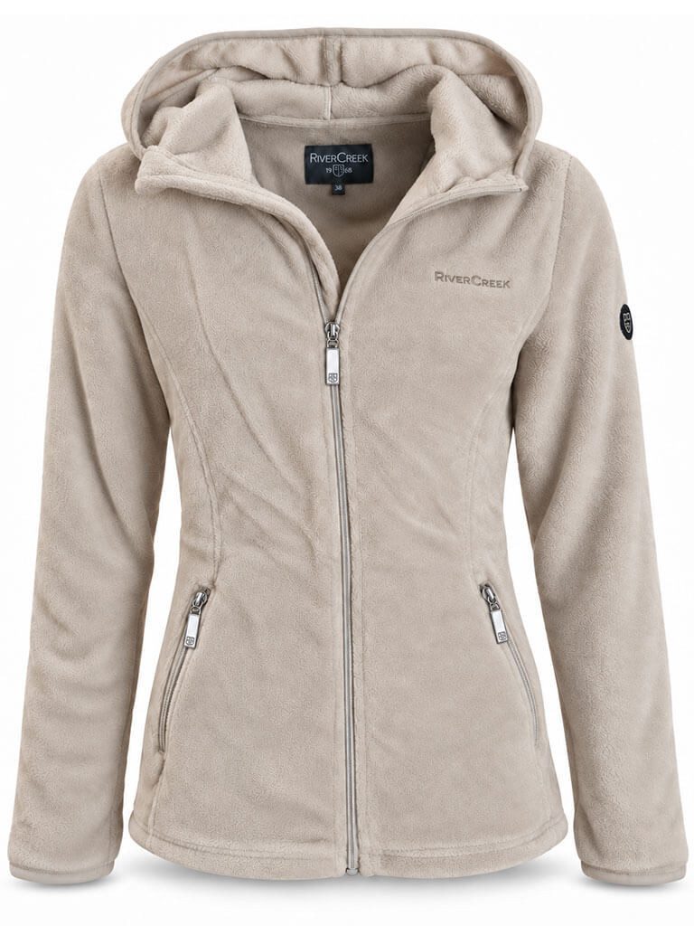 Rivercreek Fleecejacke Damen Coralfleece-Jacke mit Kapuze - Kapuzenjacke Fleecejacke Logo-Stickerei, Reißverschluss-Taschen, Piping an Ärmeln und Kapuze