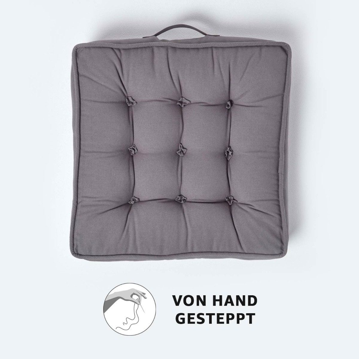 Homescapes Sitzkissen Dickes Sitzkissen grau – bequemes Sesselkissen mit Baumwollbezug – Bild 3 von 5