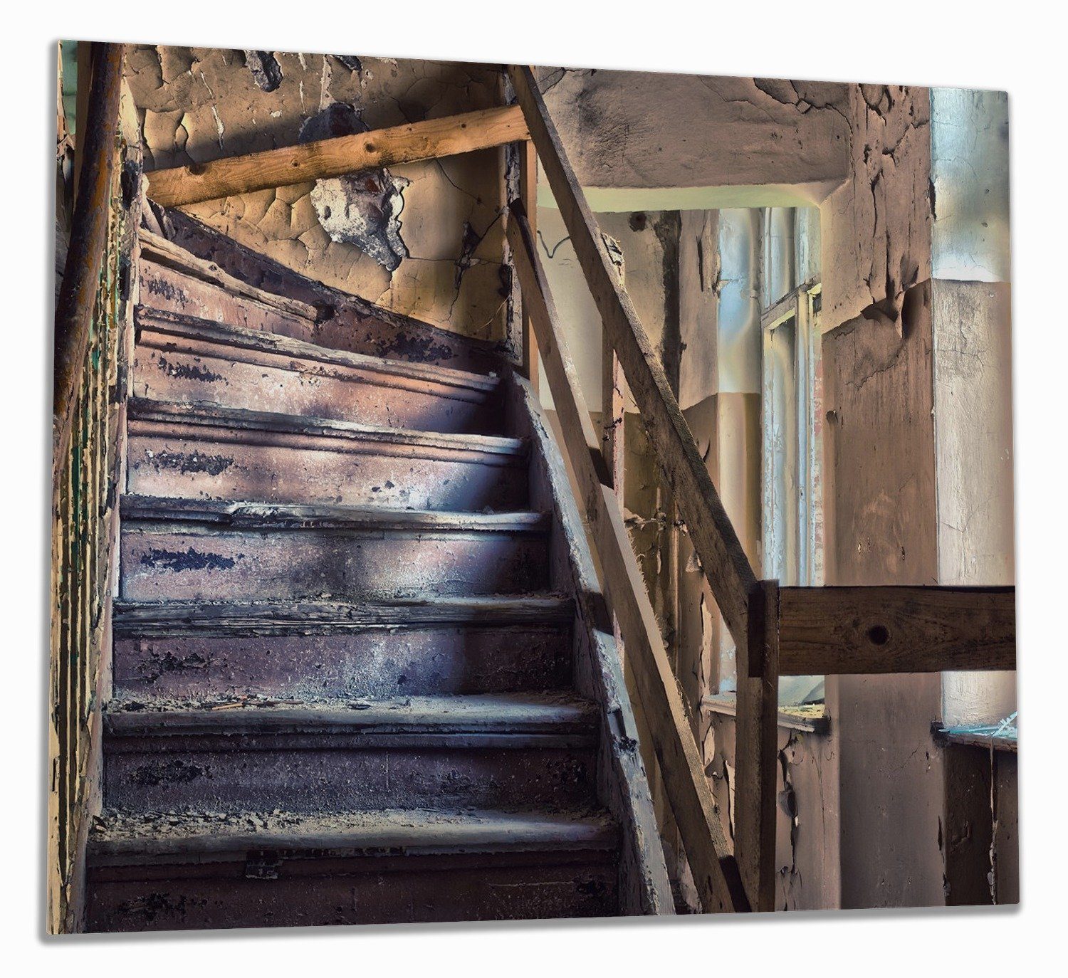 Wallario Herd-Abdeckplatte Treppe in einem alten Haus, ESG-Sicherheitsglas, (Glasplatte, 1 tlg., inkl. 5mm Noppen), verschiedene Größen | Herdabdeckplatten
