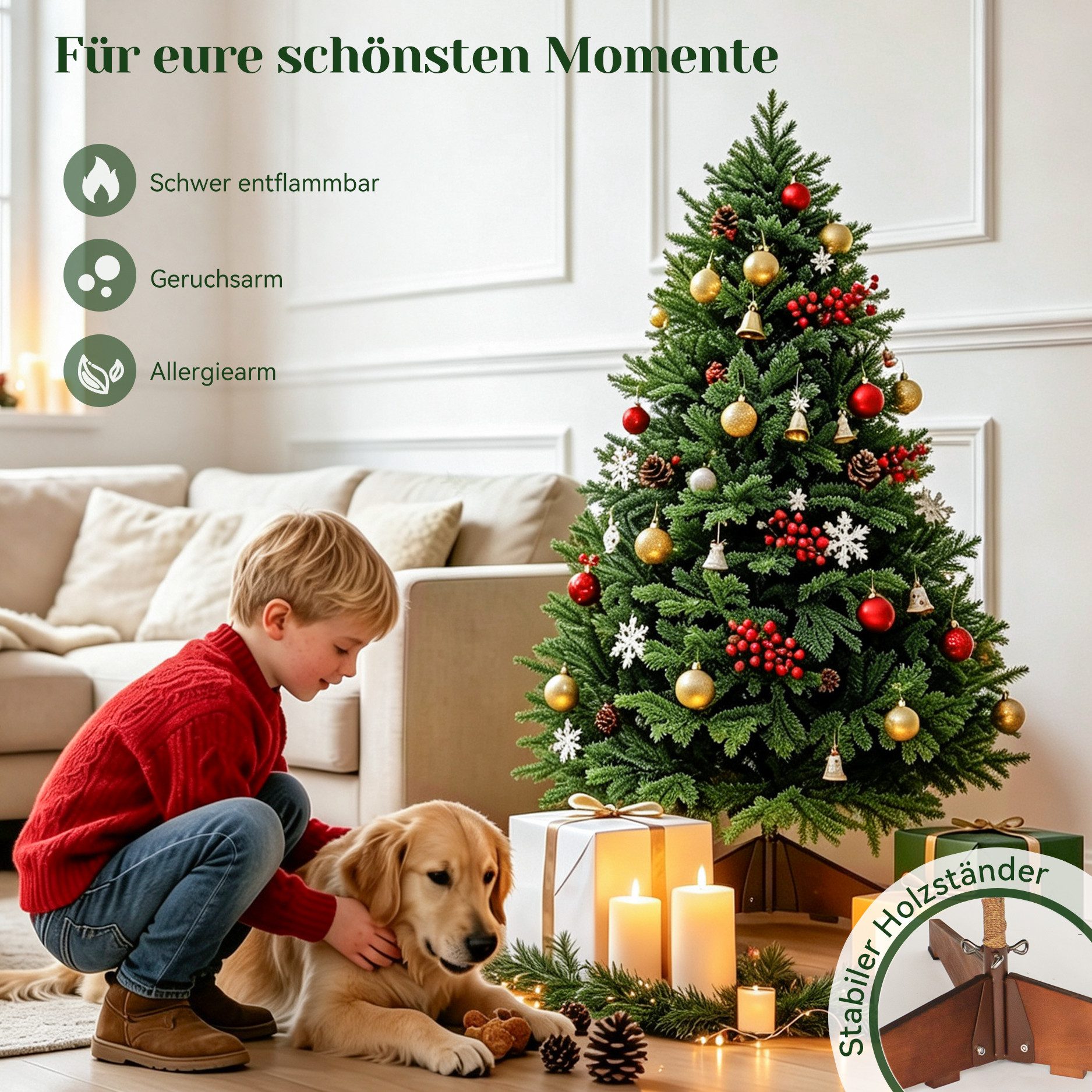 USOKYO Künstlicher Weihnachtsbaum Weihnachtsbaum 120/180/210 cm auswählbar,Tannenbaum aus PE und PVC, Tannenbaum, Naturgetreu,Dichte Zweige Christmas tree mit H – Bild 5 von 5