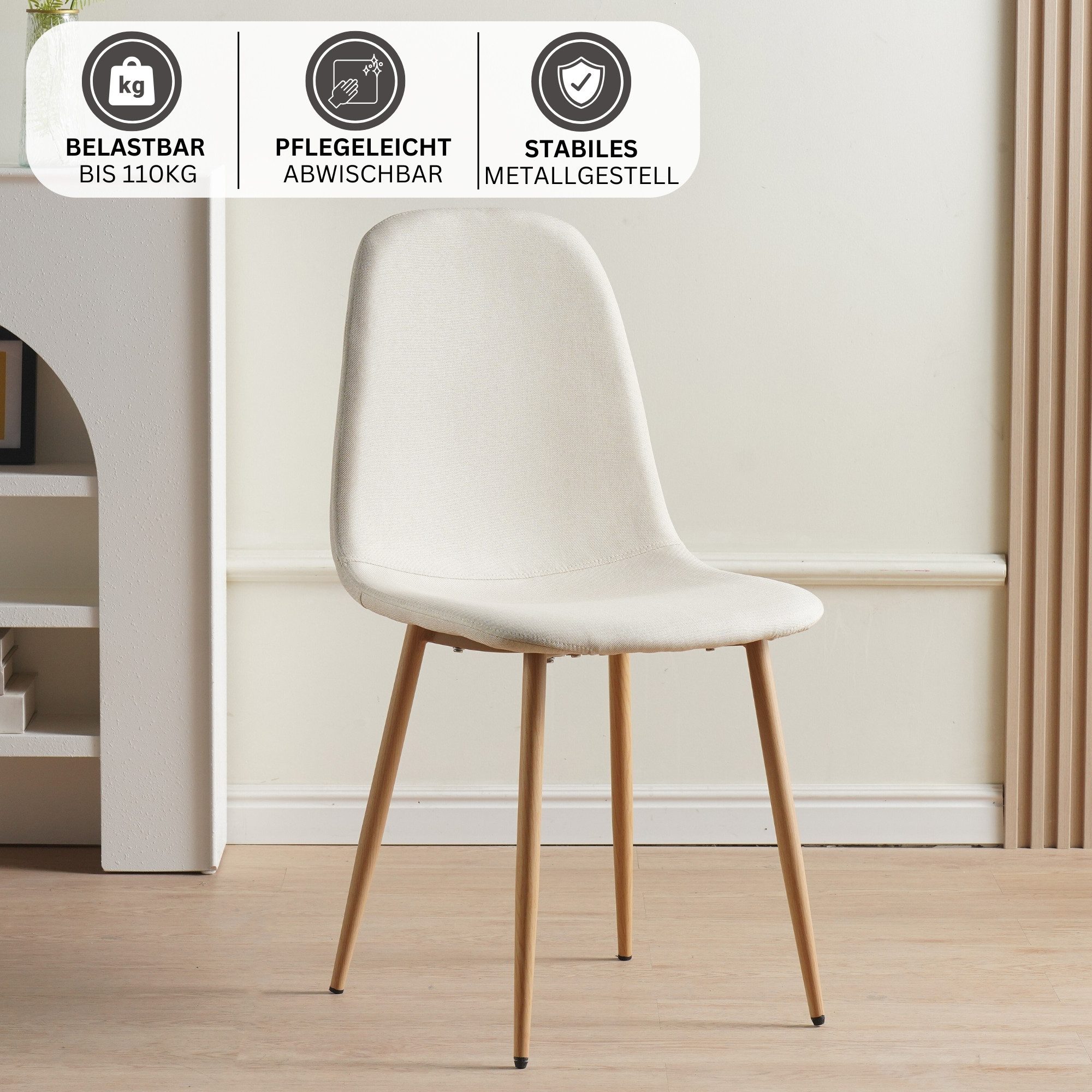Albatros International Esszimmerstuhl Esszimmer Stühle 4 er Set FANO, Stuhl Stühle Esszimmerstühle, Küche (4er Set, Beige, Stoff Bezug), Küchenstuhl Küchenstühle Essstühle für den Esstisch Ess Stühle