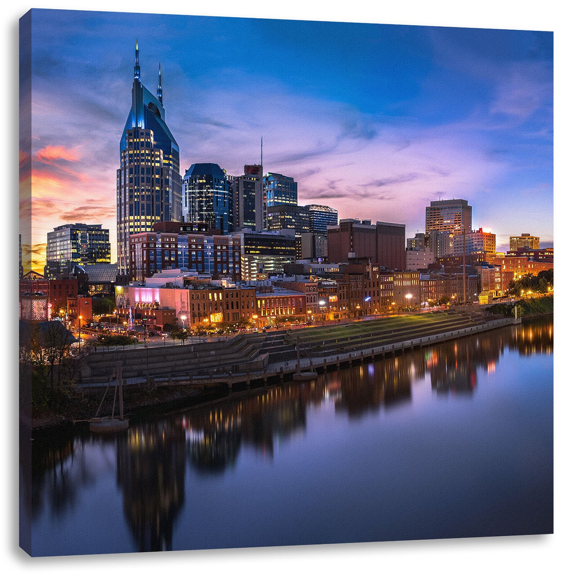Pixxprint Leinwandbild St), Panorama Leinwandbild bespannt, Zackenaufhänger Panorama, Nashville Nashville inkl. (1 fertig Skyline Skyline