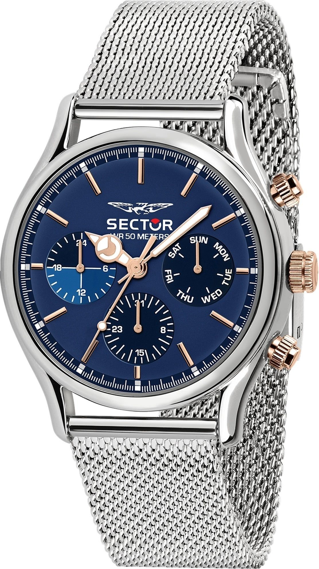 Sector Multifunktionsuhr Sector Herren Armbanduhr Multifunkt, (Multifunktionsuhr), Herren Armbanduhr rund, extra groß (ca. 43,5x36,1mm), Edelstahlarmband