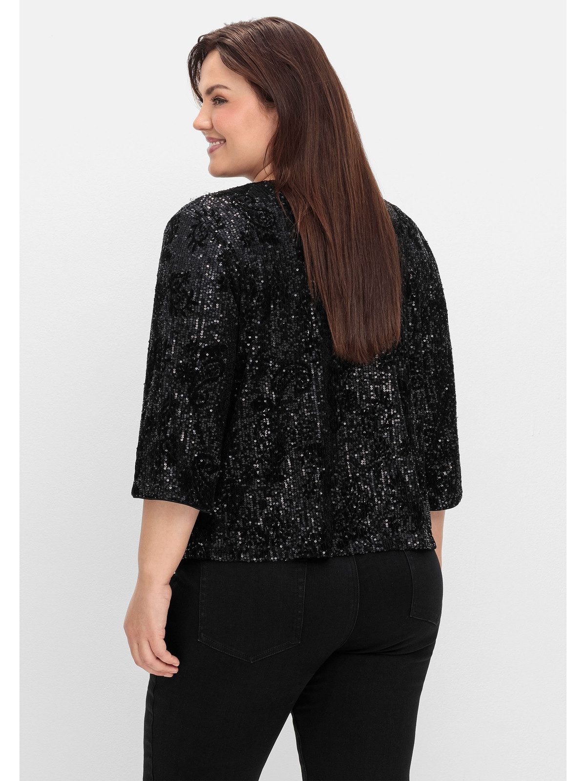 Sheego Blusenjacke Große Größen mit Pailletten und 3/4-Ärmeln