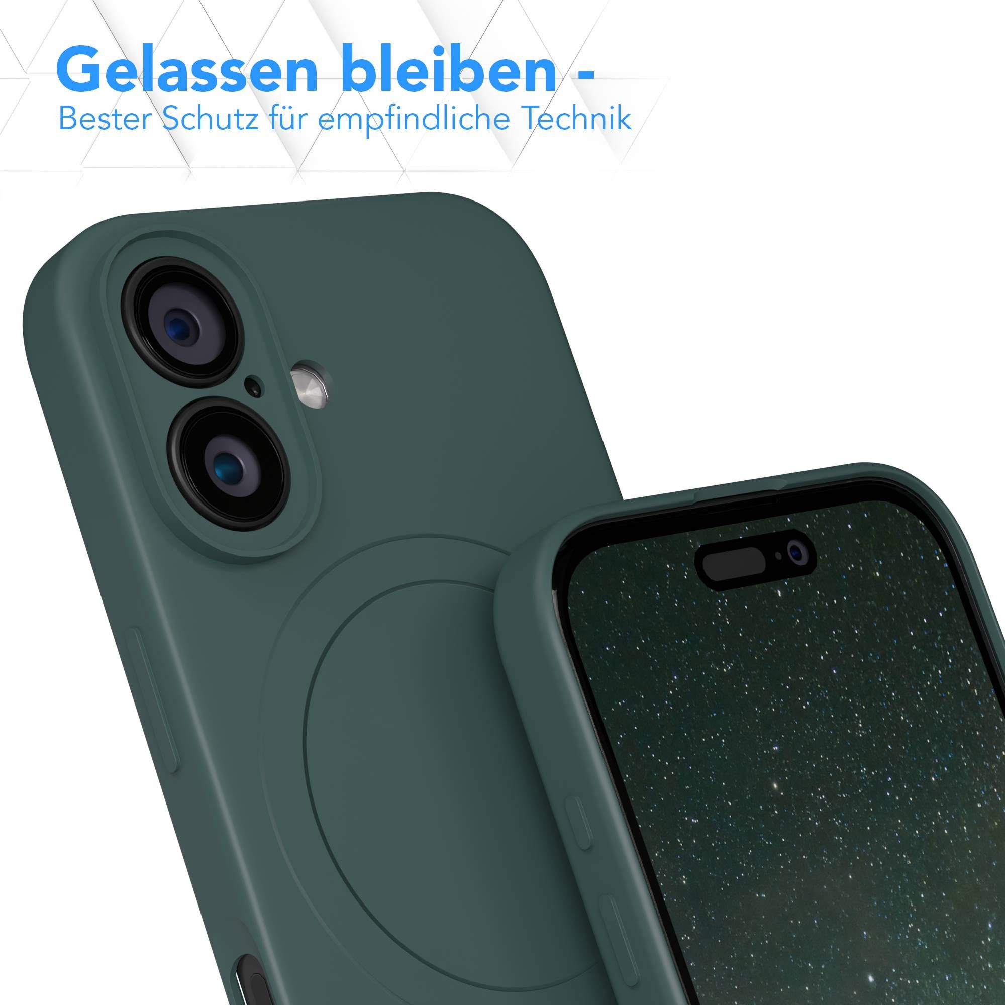 EAZY CASE Handyhülle für Apple iPhone 16 Hülle Silikon 6,1 Zoll, MagSafe Case Silikon kratzfestes Bumper Cover Qi-Charging Dunkelgrün – Bild 4 von 5