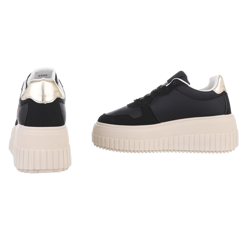 Ital-Design Damen Low-Top Freizeit Sneaker (88577337) Keilabsatz/Wedge Sneakers Low in Schwarz