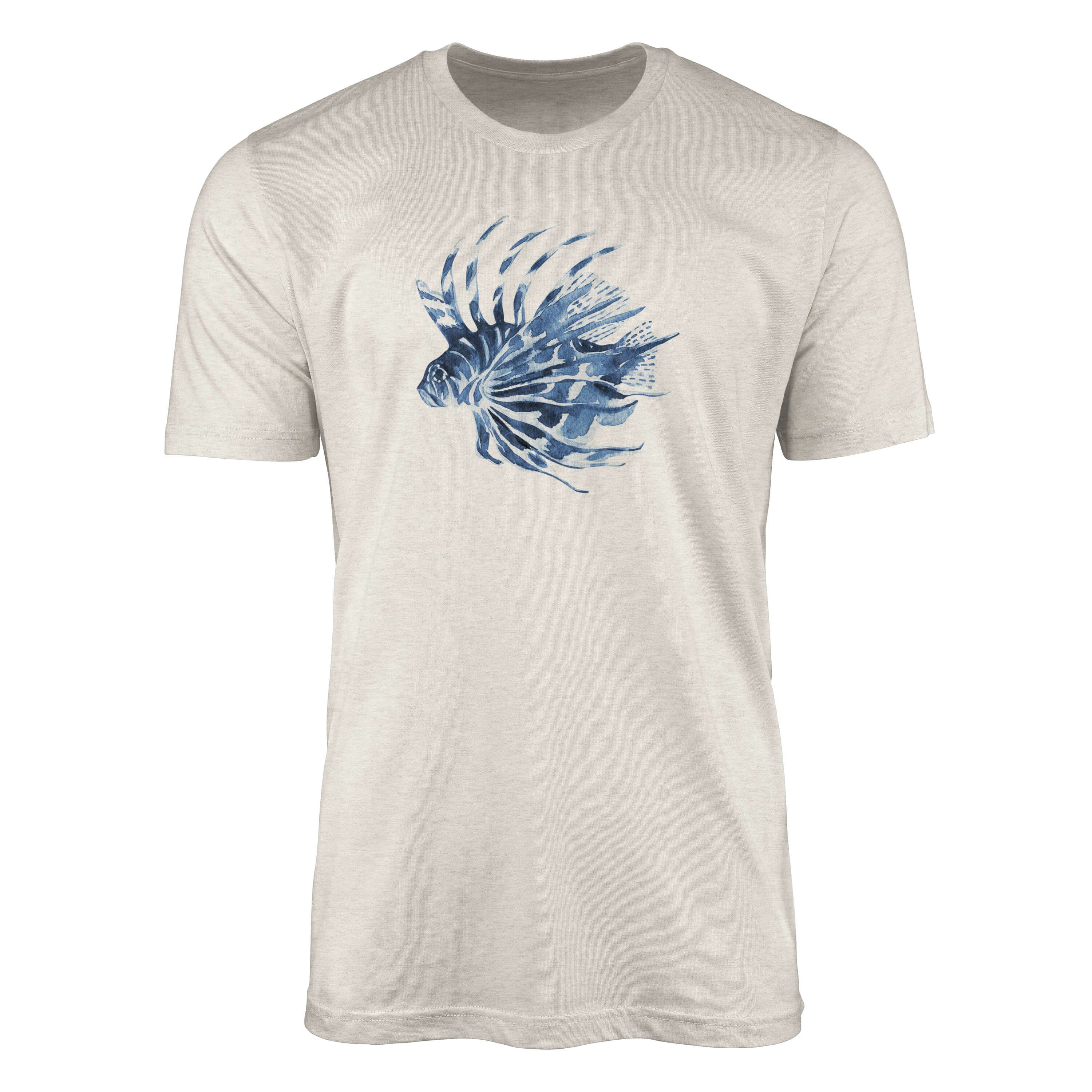 gekämmte Shirt Sinus 100% Bio-Baumwolle (1-tlg) T-Shirt Motiv Wasserfarben Herren Stachelfisch Art T-Shirt Nachhaltig Ökomode