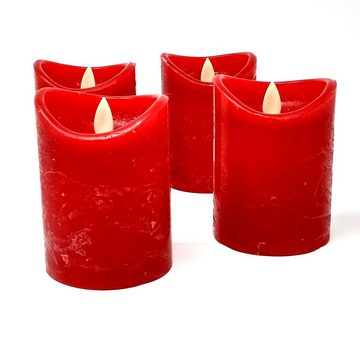 ToCi LED-Kerze 4x LED Kerzen Rot mit Timer bewegliche Flamme flammenlose Echtwachs