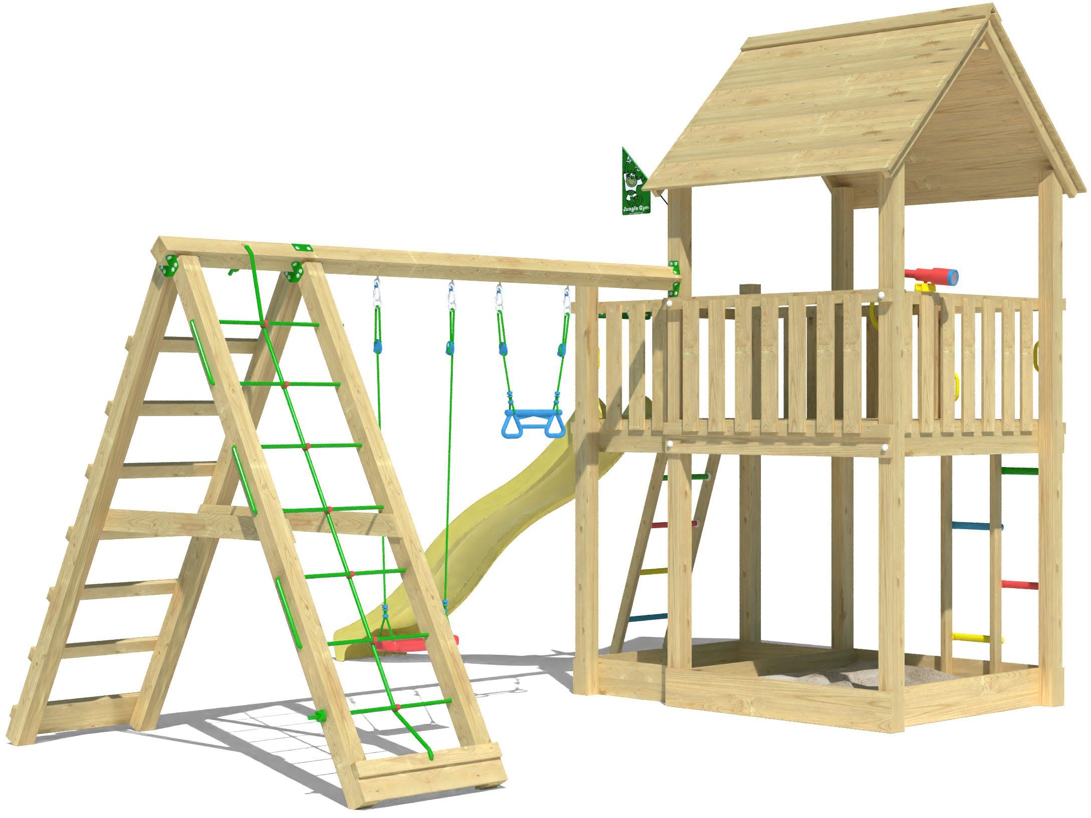 Jungle Gym Spielturm Majesty, Spielanlage mit Schaukel, Kletterbock und Rutsche mit Wasseranschluss