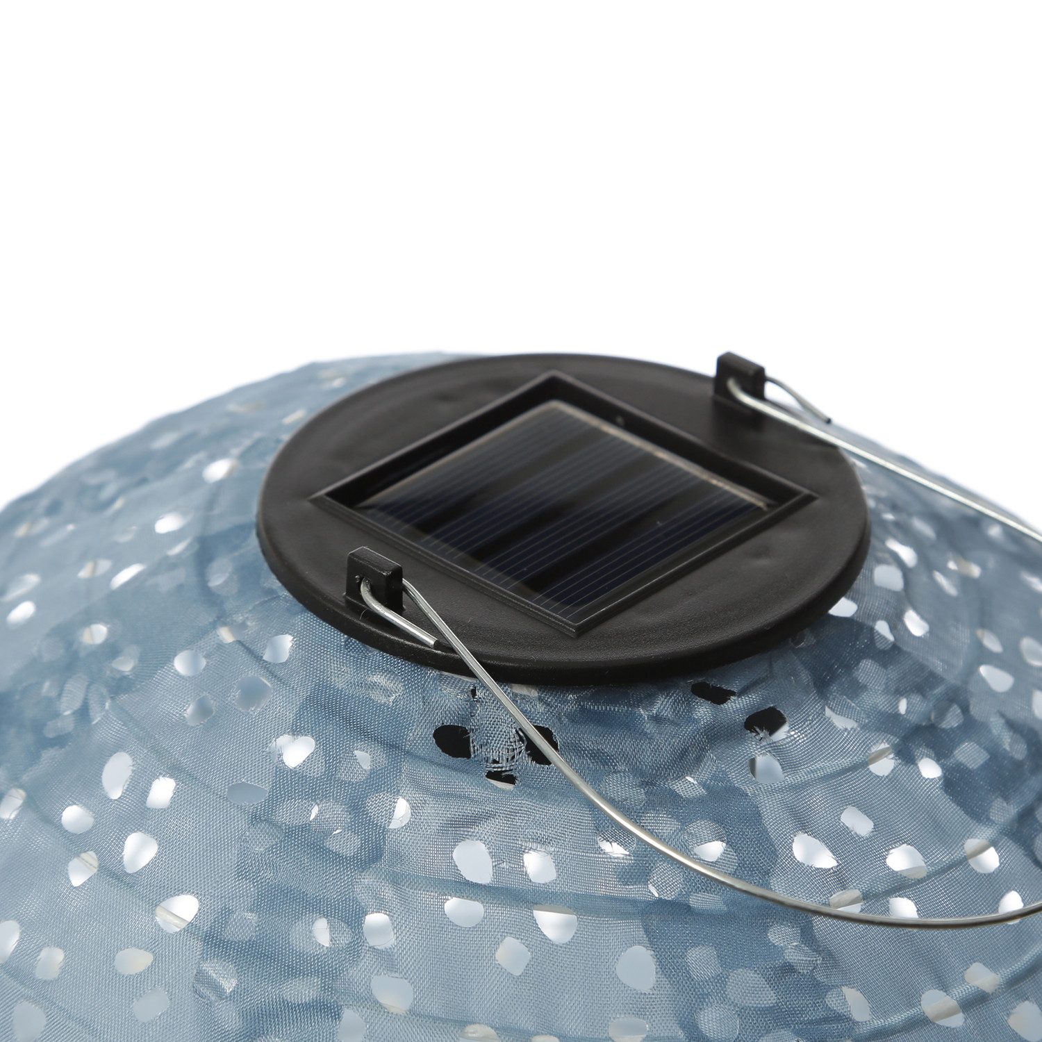 MARELIDA LED Lampion Solar Gartenlampion mit Blumenmuster blau 25cm Party Balkon Terrasse, LED Classic, warmweiß (2100K bis 3000K)