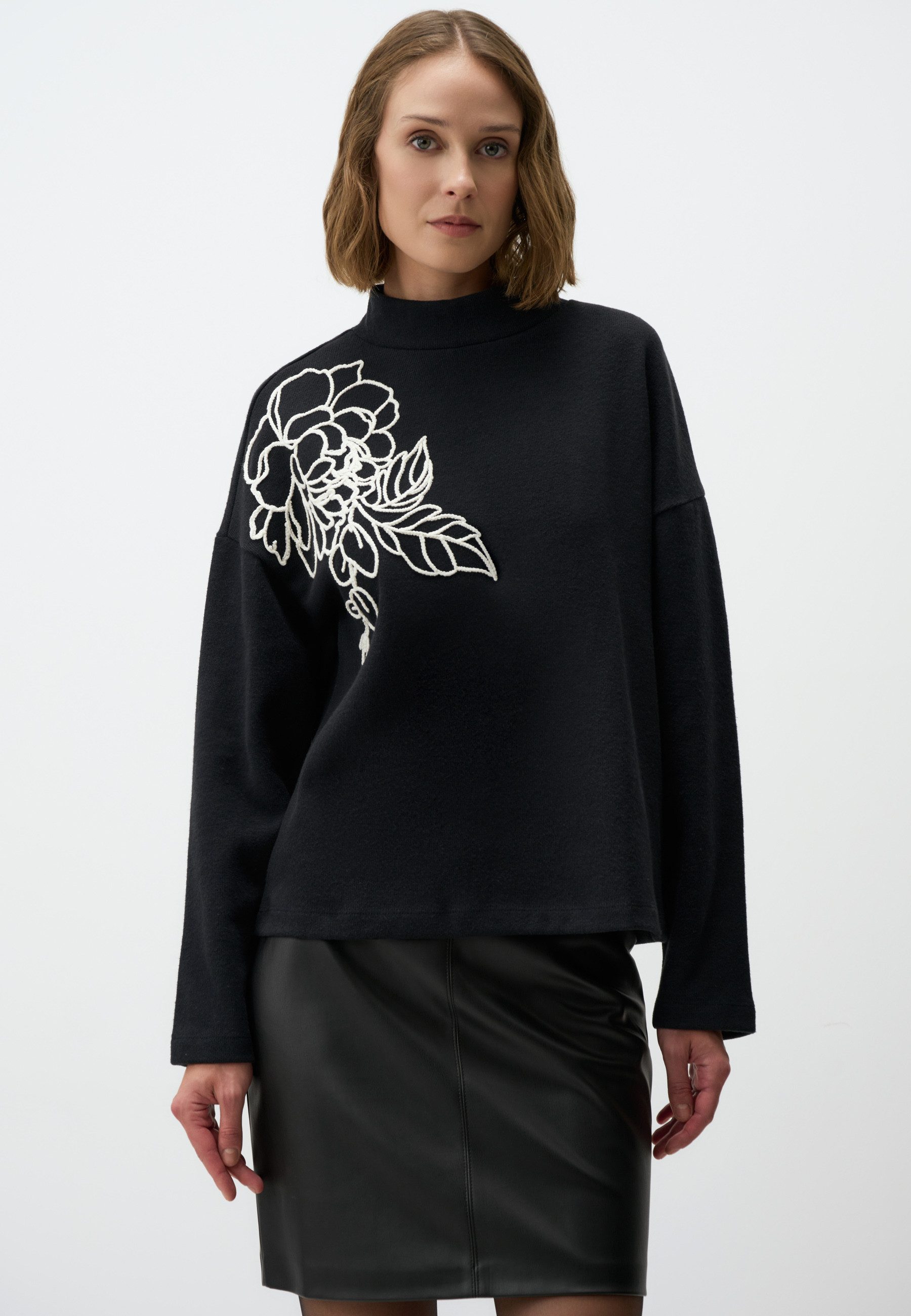 Strickpullover Rollkragen Blumen Gemustert Strick Pullover