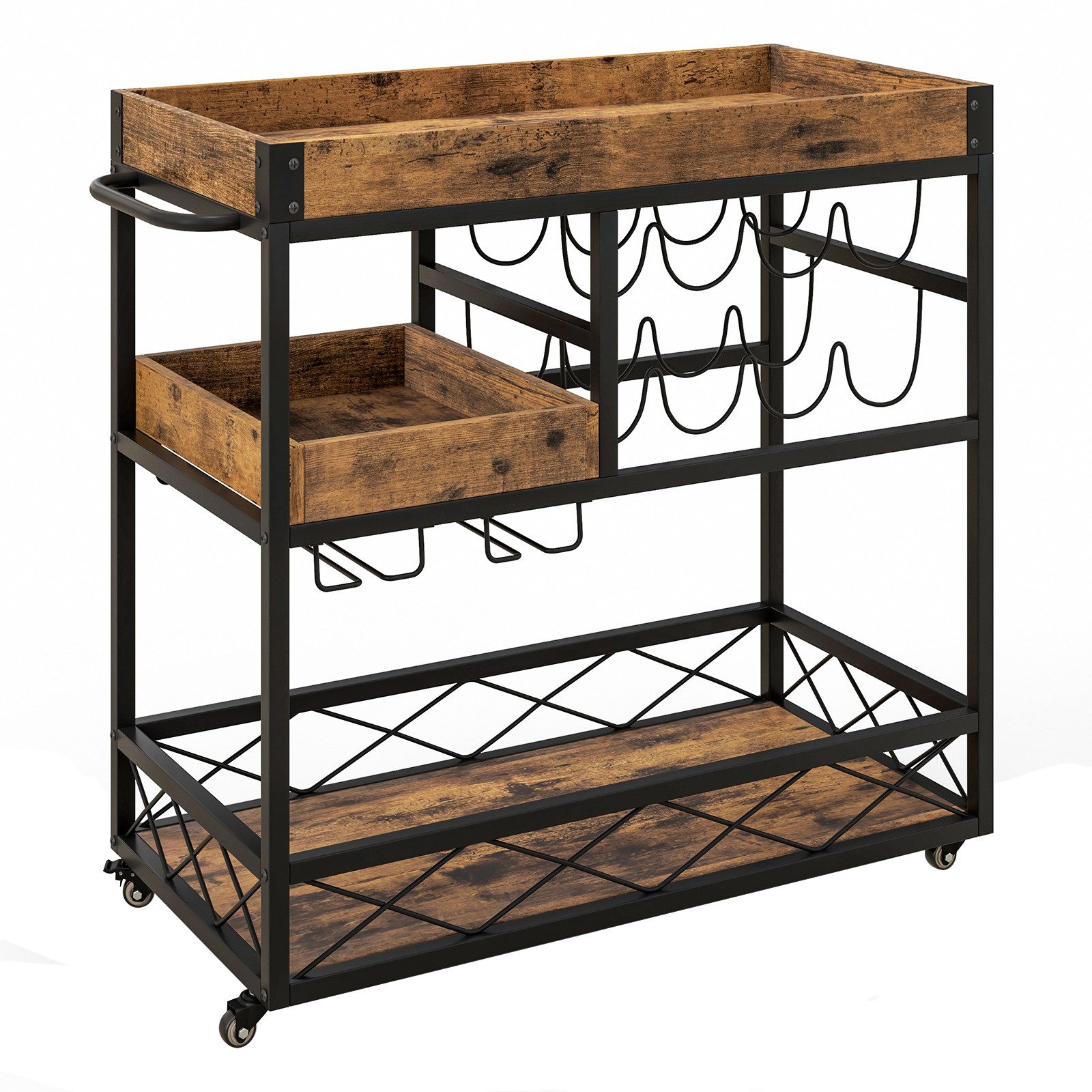 COSTWAY Küchenwagen, mit abnehmbarem Tablett, Weinregal, auf Rollen günstig online kaufen