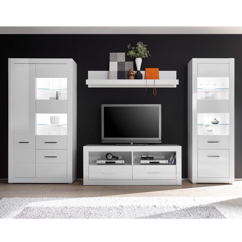 Lomadox Wohnwand BALVE-61, (2-St), Anbauwand weiß Hochglanz mit Stand-Vitri günstig online kaufen