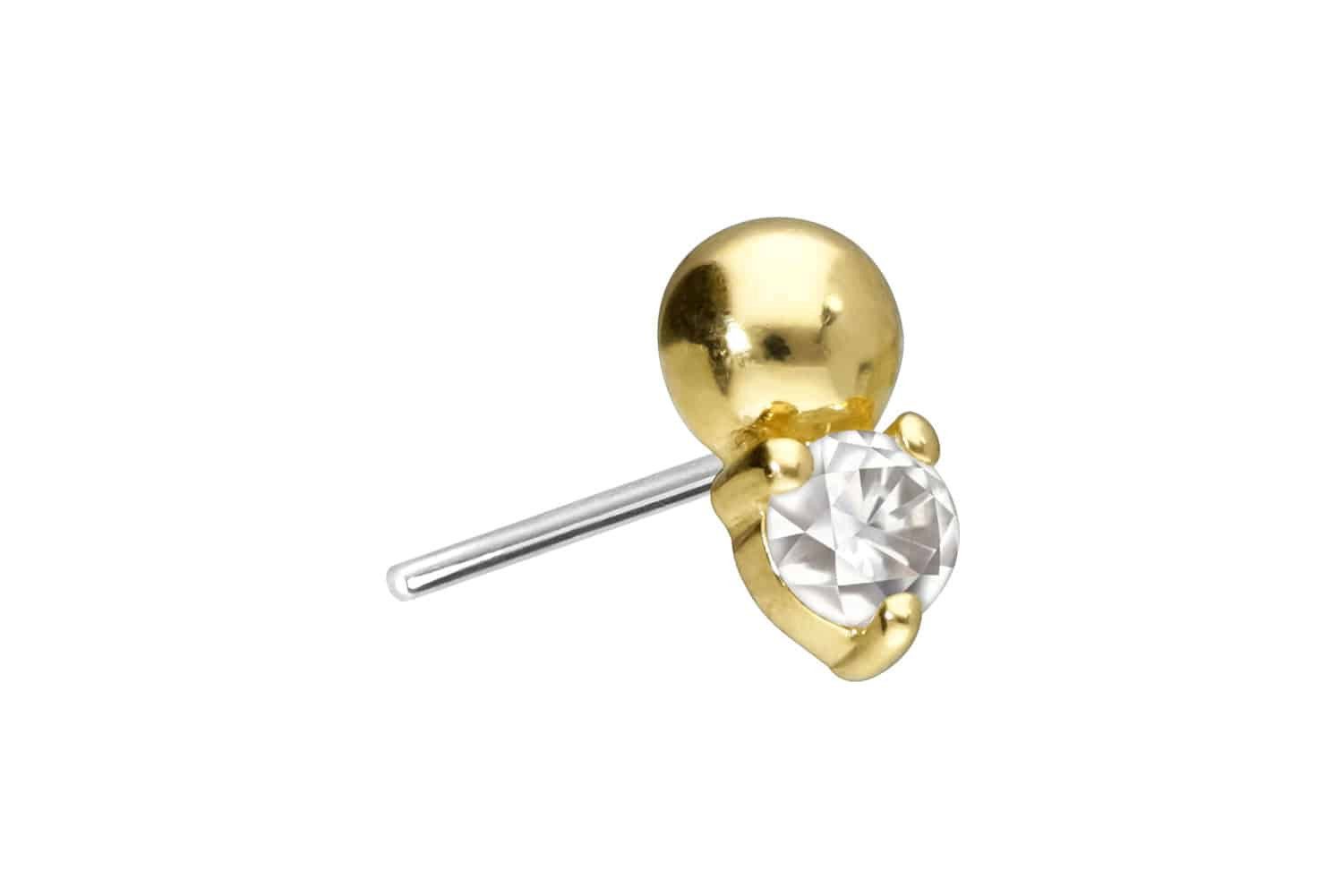 Piercing-Set 14 Karat Gold Aufsatz mit Titan Push Pin MOISSANIT + KUGEL