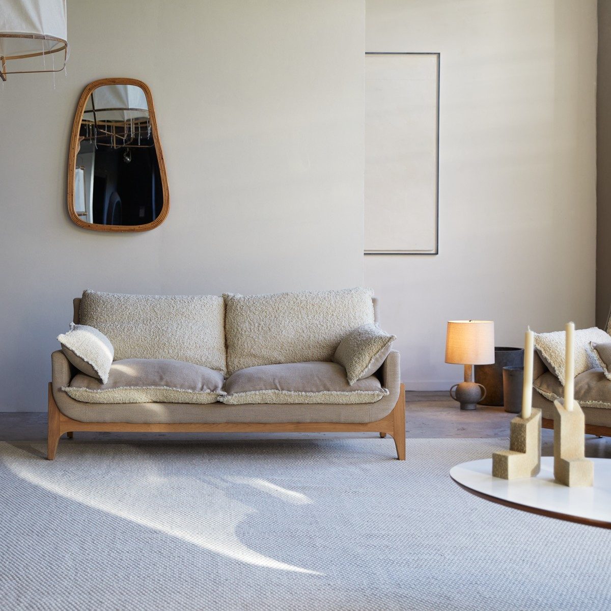 Tikamoon Sofa Woodnest Sofa mit Leinenbezug,2-Sitzer
