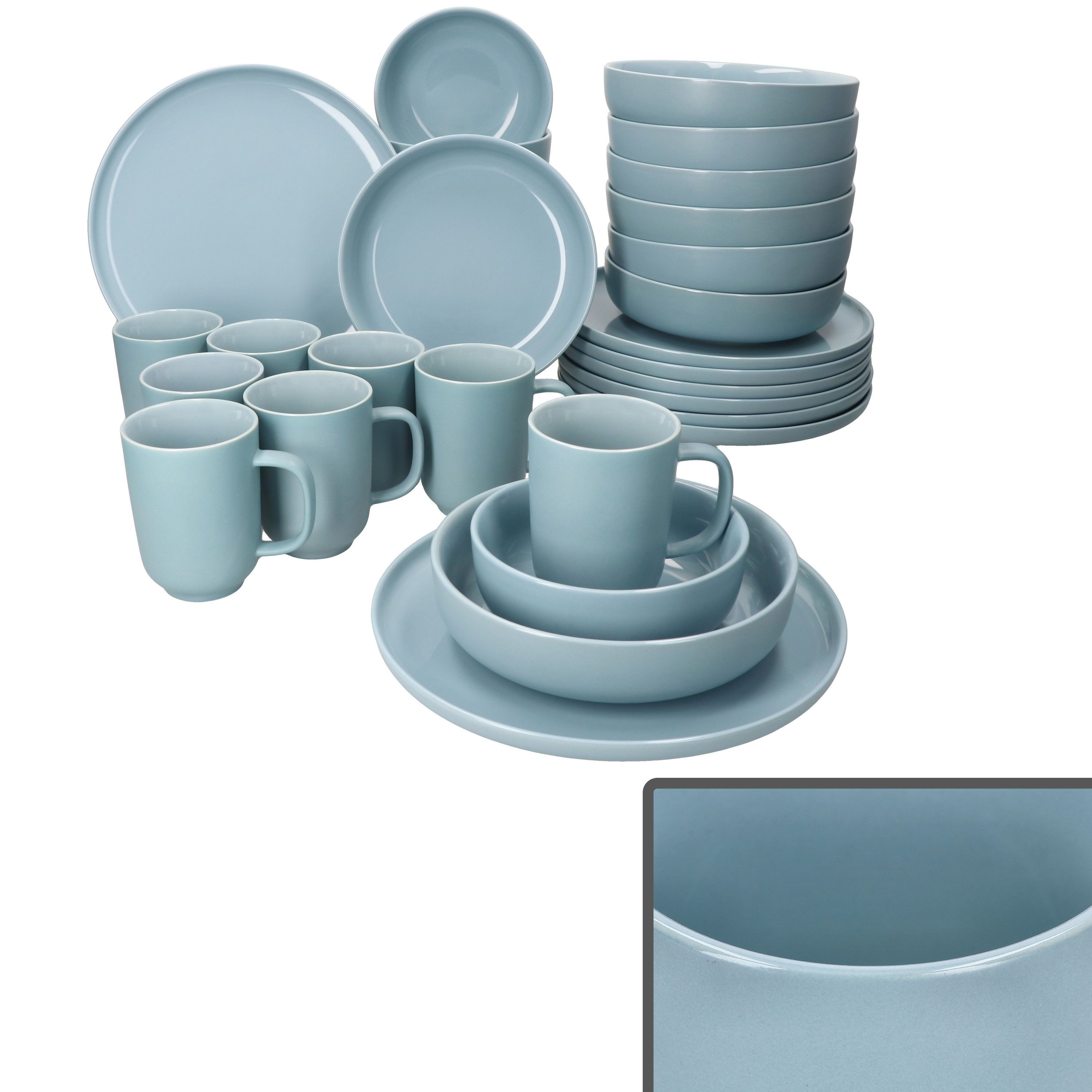 Ritzenhoff & Breker Kombiservice 32tlg Kombiservice Jasper Graublau Steingut 8 Personen Becher Teller, Steingut