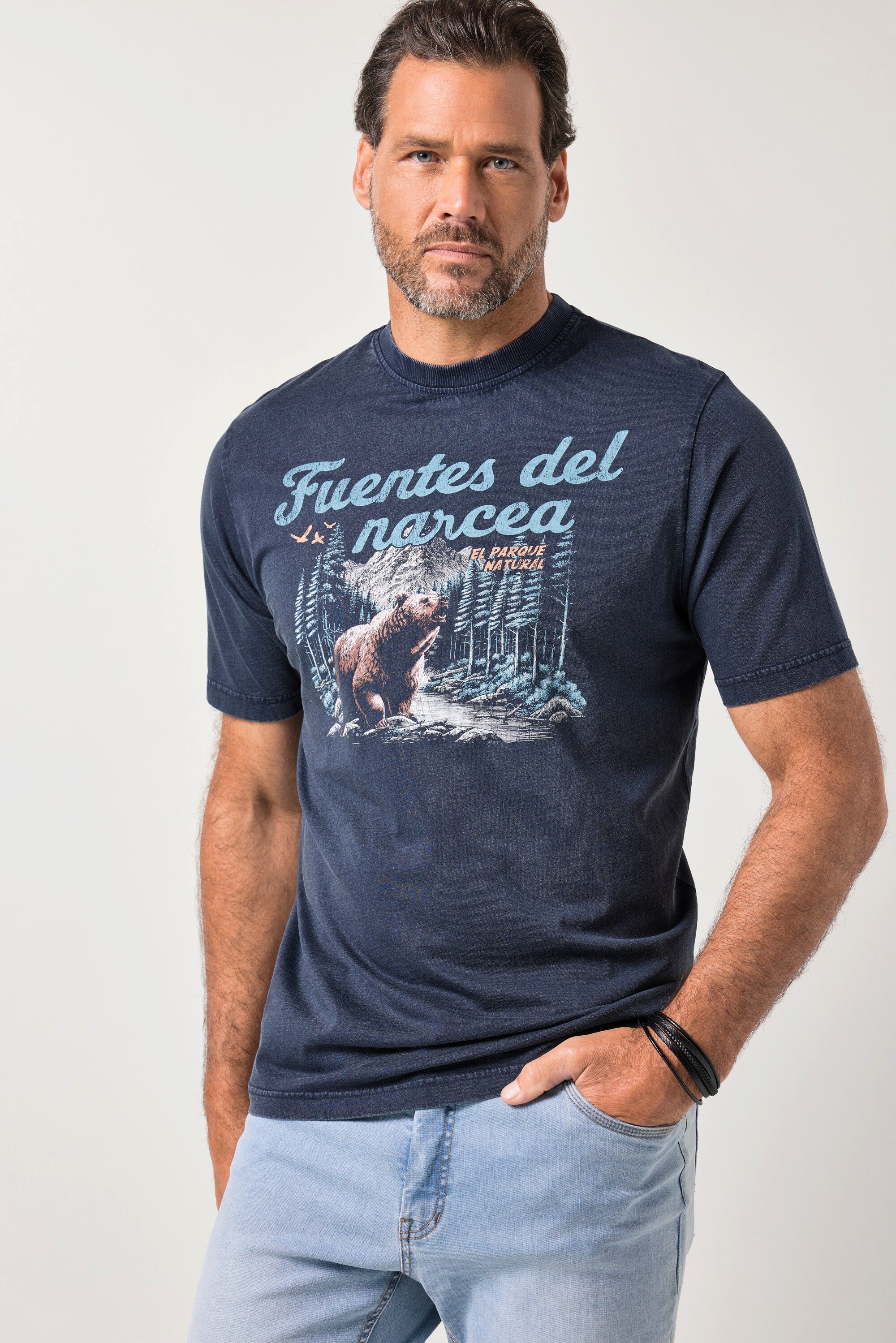T-Shirt T-Shirt Halbarm Vintage-Look Brustprint