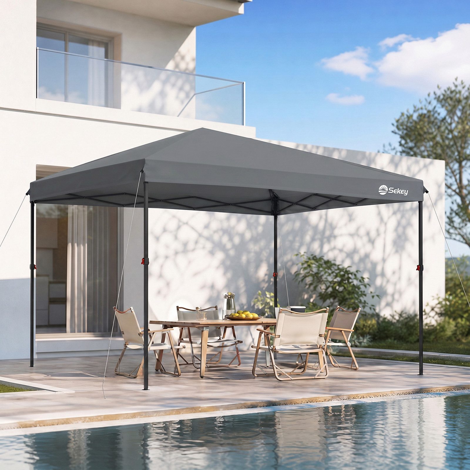 Sekey Faltpavillon 300x300 cm Pop-Up Pavillon Wasserdicht Gartenzelt höhenverstellbar, UV-Schutz 50+ Gartenpavillon für Garten Camping