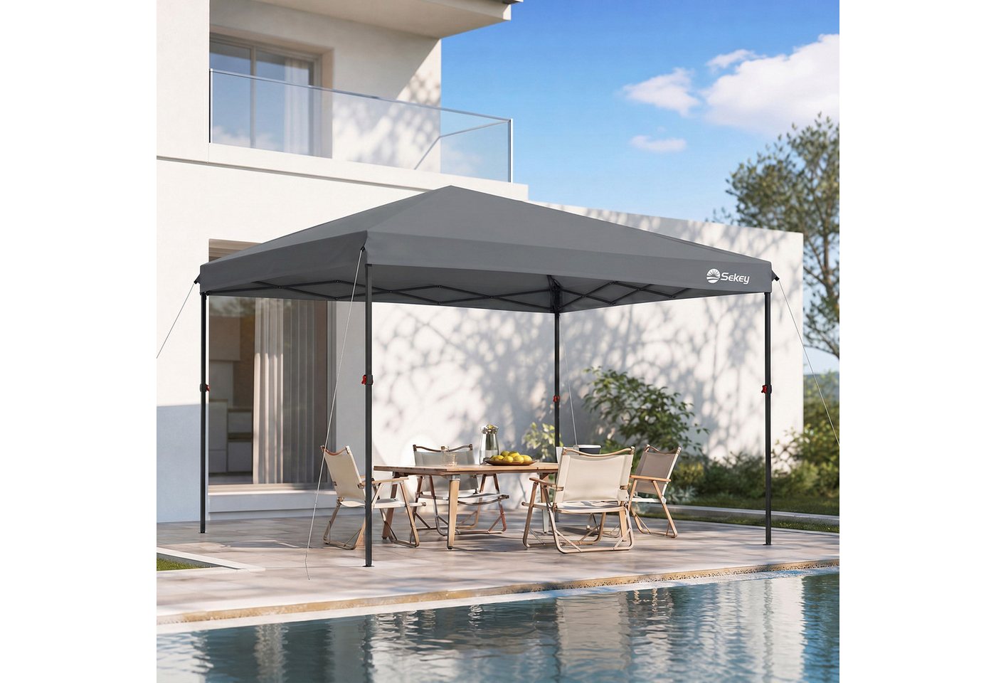 Sekey Faltpavillon 300x300 cm Pop-Up Pavillon Wasserdicht Gartenzelt höhenverstellbar, UV-Schutz 50+ Gartenpavillon für Garten Camping