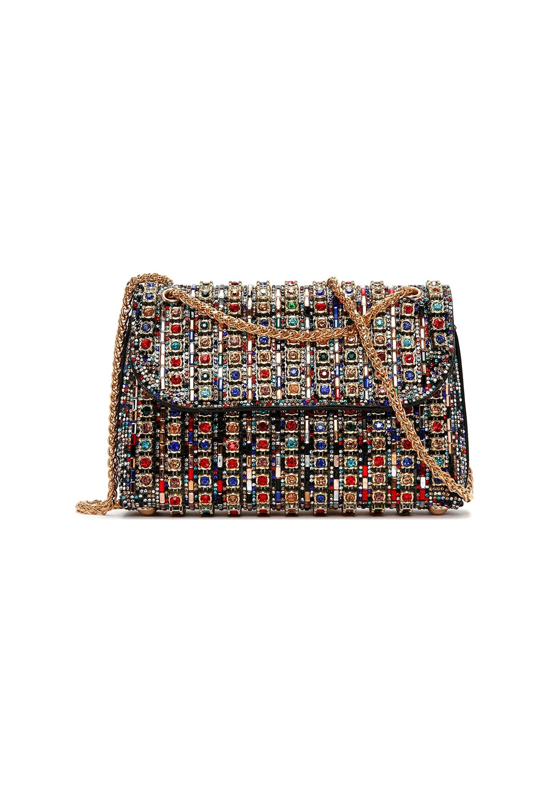 Derimod Clutch Mini-Schultertasche, Kunstleder, Edelsteinverzierung, Kettenriemen, Drehverschluss