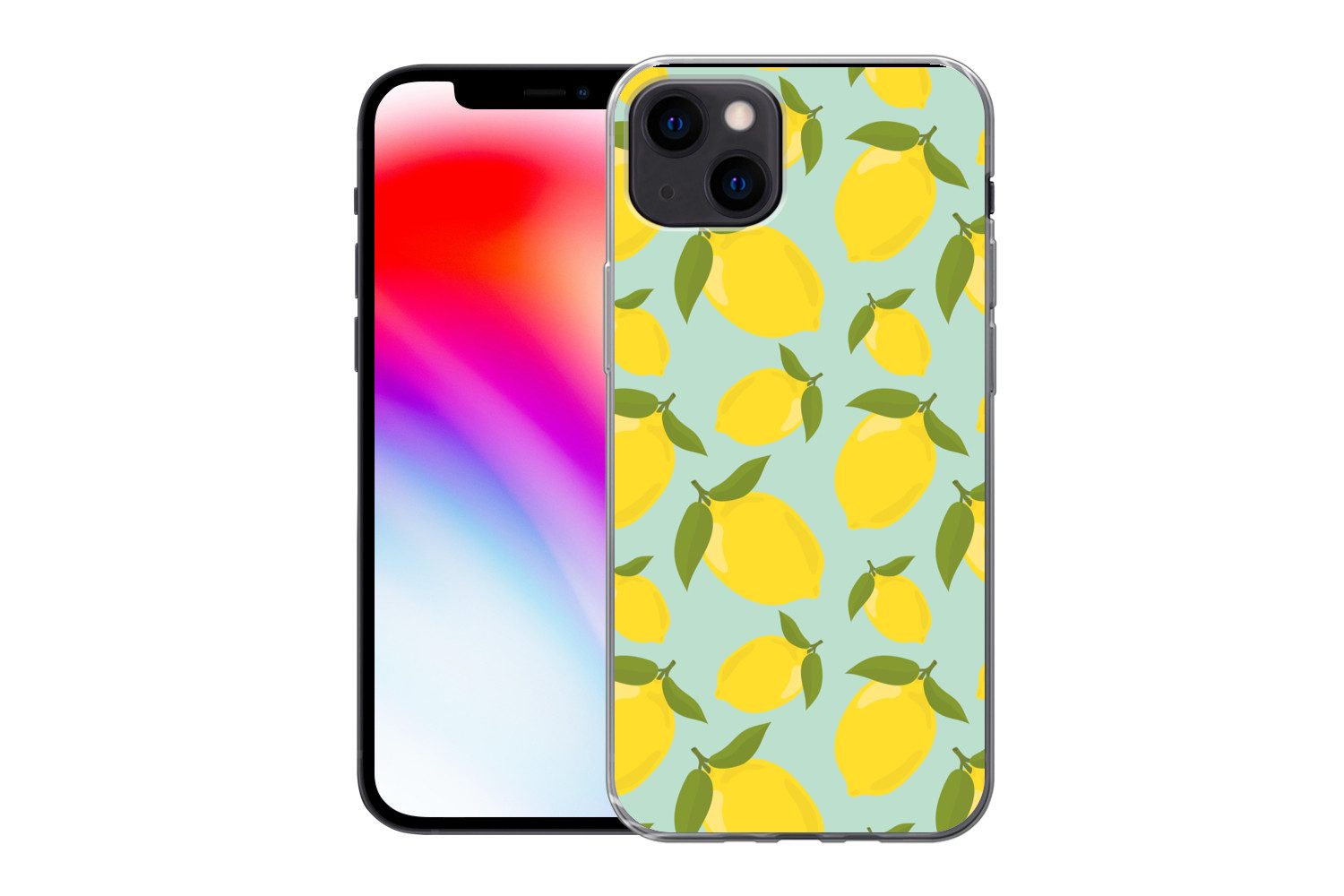 MuchoWow Handyhülle für Apple iPhone 13 Muster Zitronen - Gelb - Blau - Muster - Früchte, Smartphone-Bumper, Print, Handy Schutzhülle Dünn