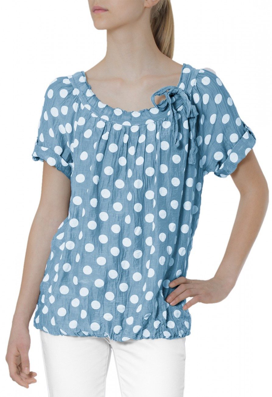 Caspar Shirtbluse BLU001 Damen leichte Sommerbluse mit weißen Punkten