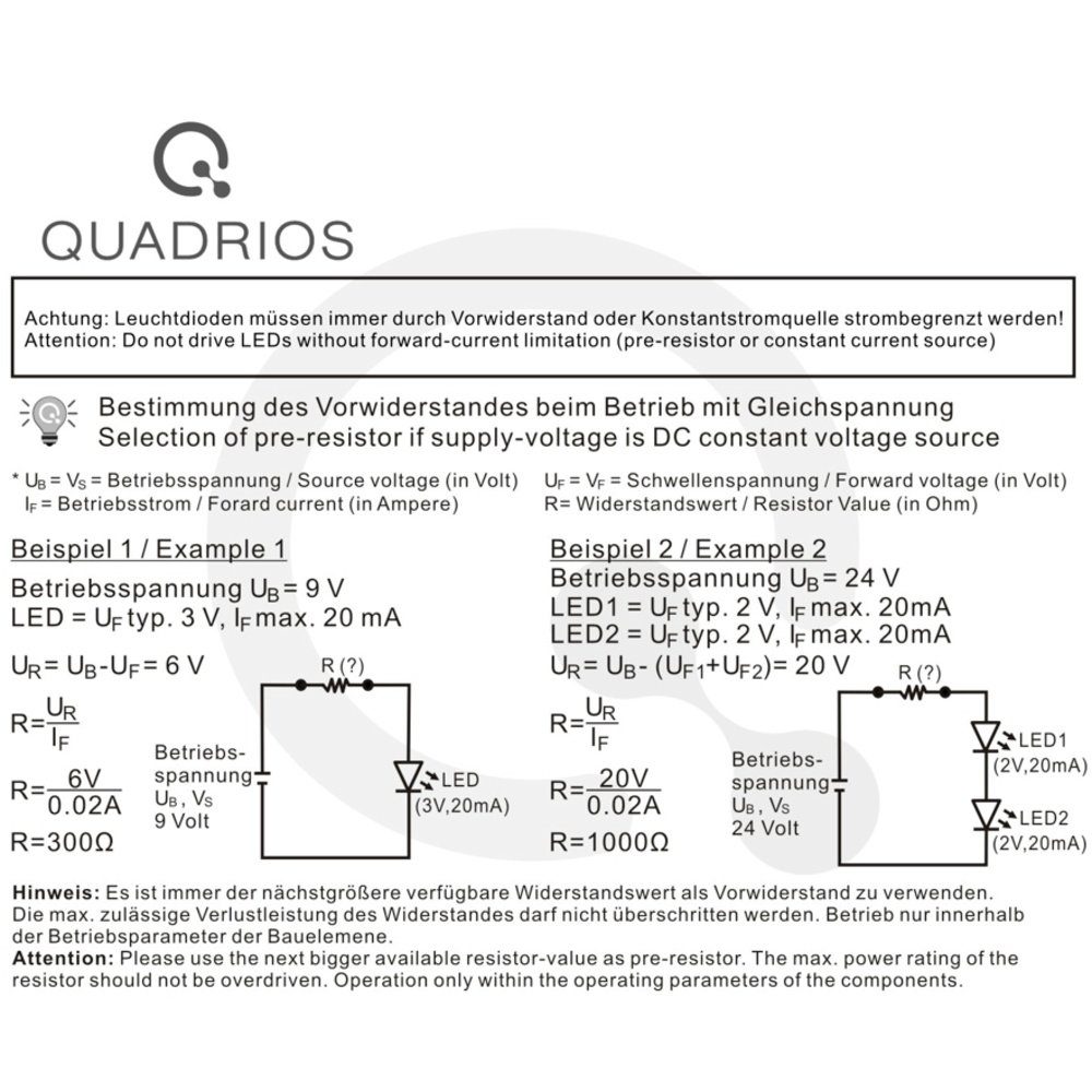 Kaltweiß Quadrios V 3.0 Quadrios LED-Sortiment Warmweiß, mA LED-Leuchtmittel 20