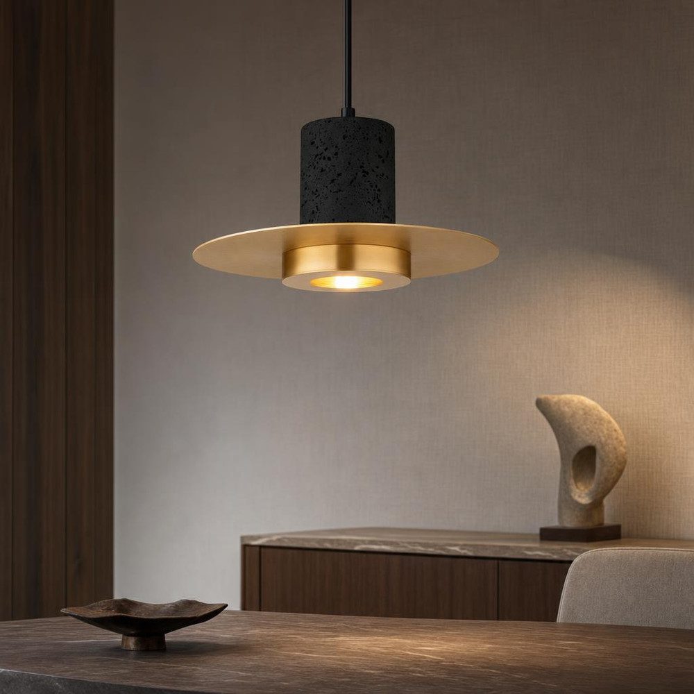 GLOBO LIGHTING Hängeleuchte, Leuchtmittel nicht inklusive, Hängeleuchte, Metall, schwarz, Travertine Stein, Pendelleuchte, H 50cm
