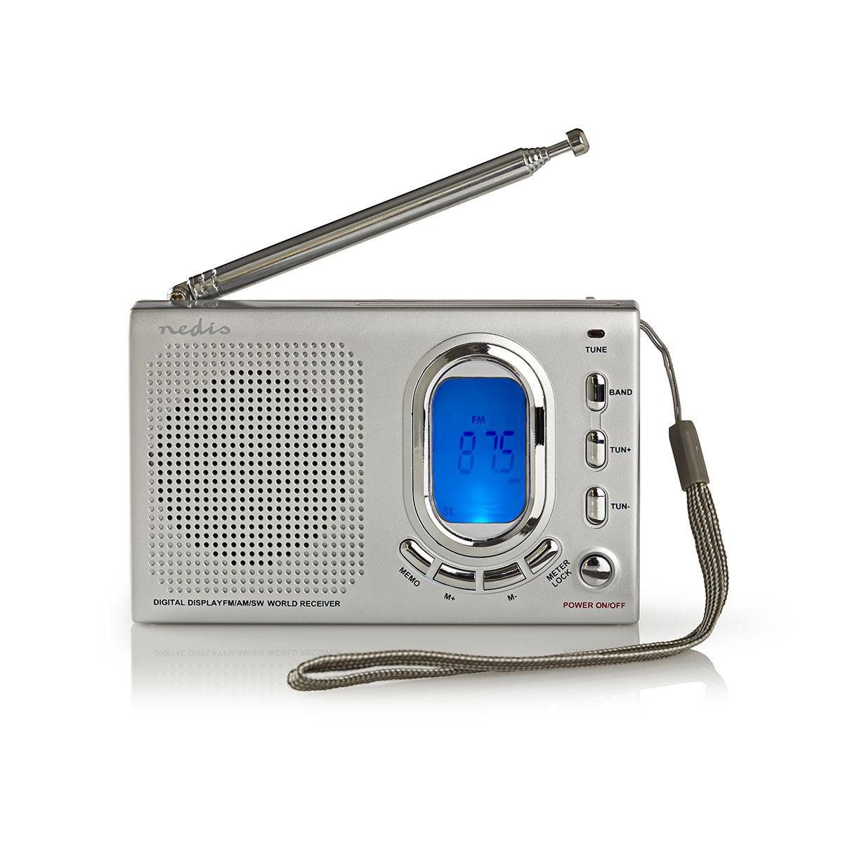 Nedis RDWR1000GY Radio (Welt Receiver Radio, 1.5 W, AM/FM/SW, Digitalradio, tragbar, für Alltag, Sleep-Timer)