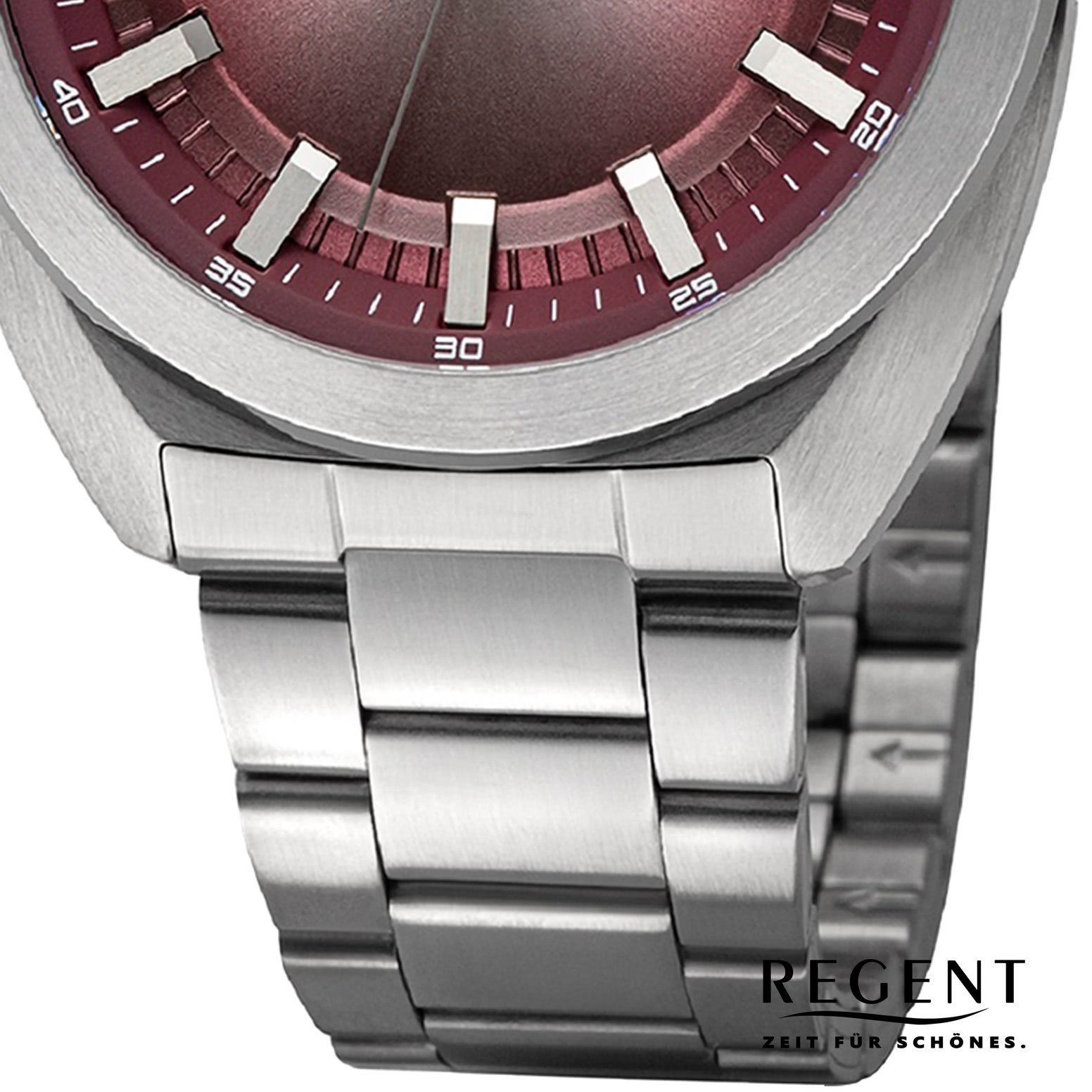 Regent Quarzuhr Regent Herren rot 41,5mm), Metallarmband extra groß Herren rund, Armbanduhr (ca. Analog, Armbanduhr