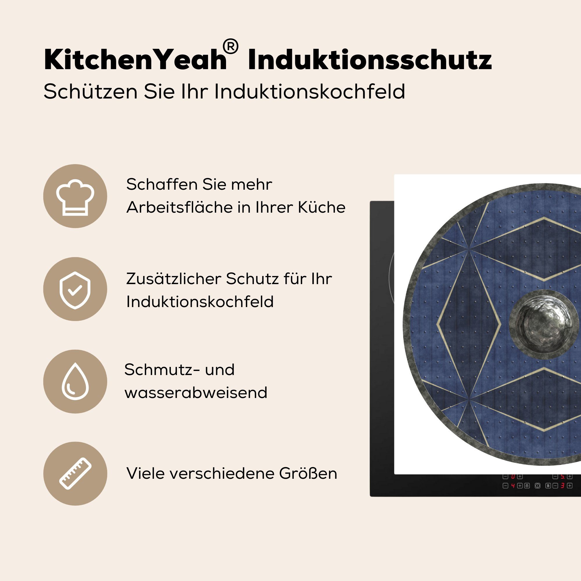 MuchoWow Herdblende-/Abdeckplatte Wikinger Schild, Vinyl, tlg), für (1 78x78 cm, küche Arbeitsplatte Ceranfeldabdeckung