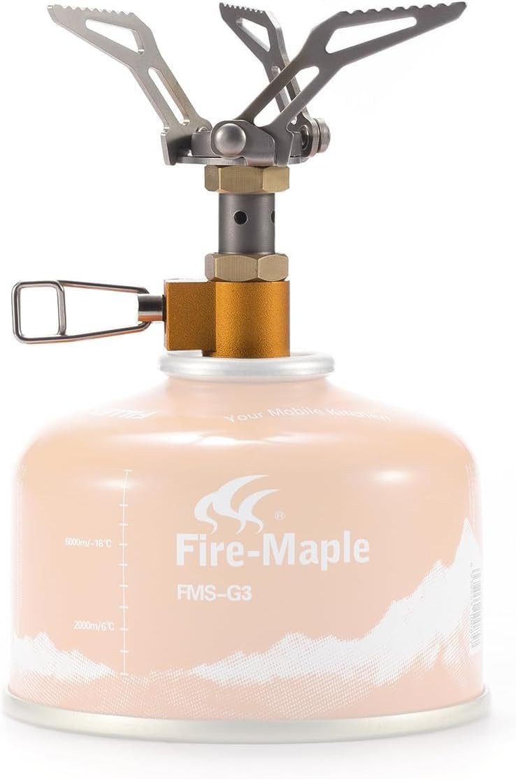 LA CUTE Gaskocher Fire-Maple FMS-300T Titan Campingkocher ultraleicht 2600 W, (Outdoor-Gaskocher für Trekking & Camping, Tragbarer Titan-Gaskocher, 2600 W Leistung, ultraleicht & faltbar), Ultraleichter Titan-Gaskocher mit 2600 W Leistung, faltbar & kompakt