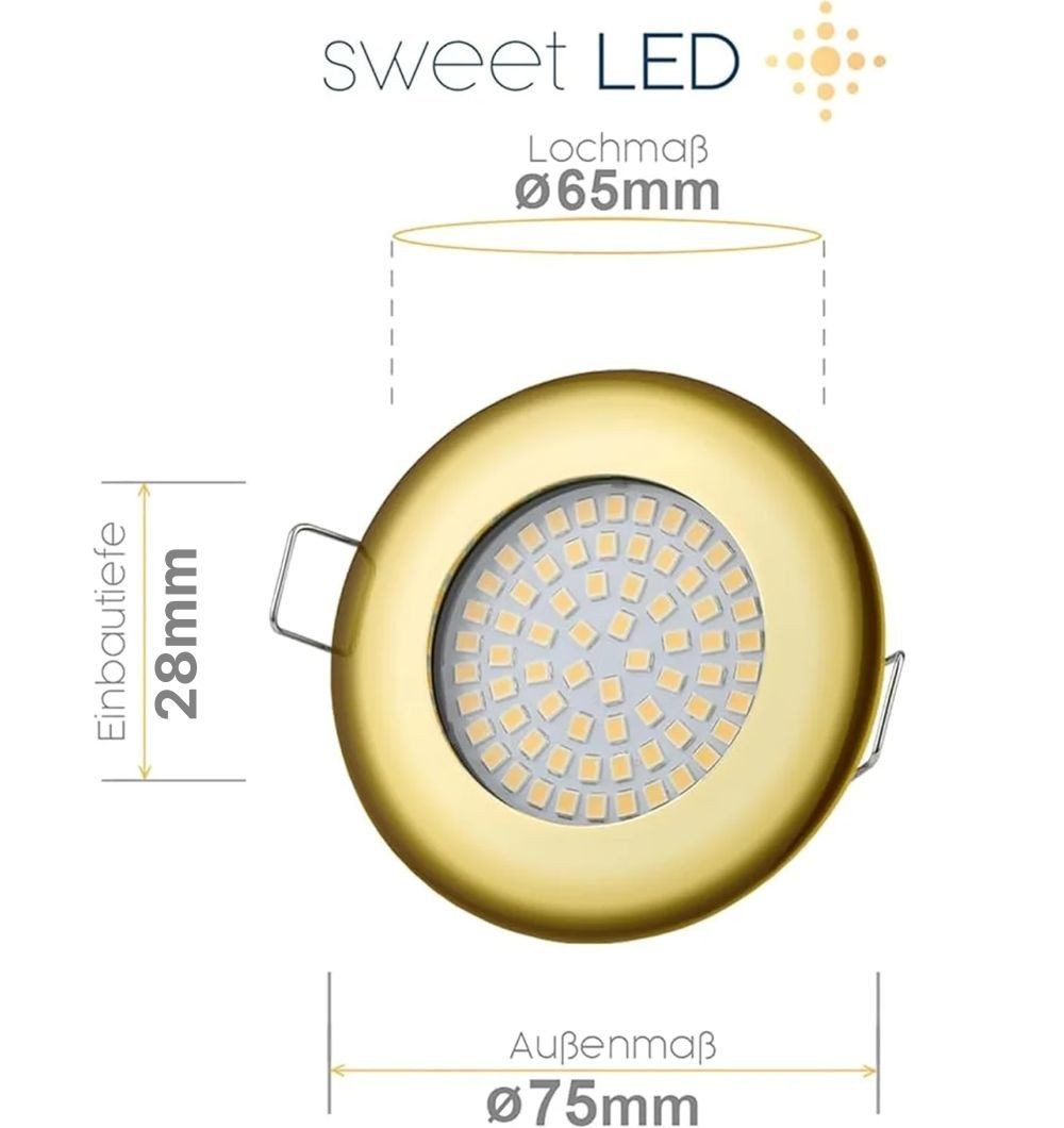 Sweet LED LED Einbaustrahler 3,5W 230V 3000K Gold Flach Einbauspots Rund 6er Set LED Deckenspots, 3000K, Warmweiß, Deckenspots, Ø 75 mm, Einbauleuchten