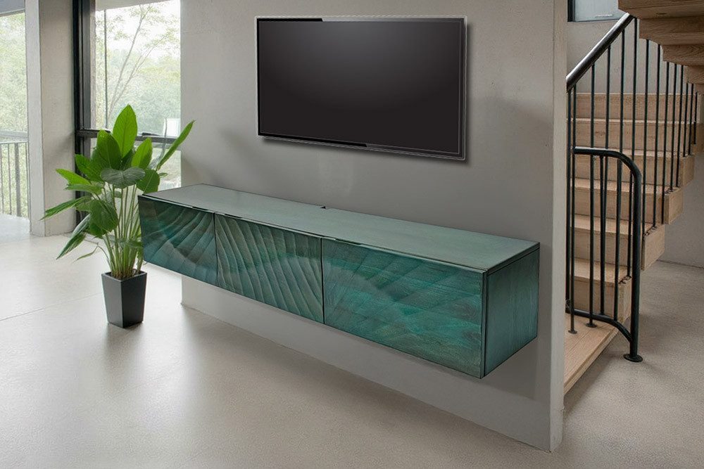 riess-ambiente TV-Bank SCORPION 160cm türkis – Massivholz, hängend, Fernsehschrank aus Holz (Einzelartikel, 1 St), wandmontiertes Lowboard mit 3D-Front – ideal für moderne Wohnbereiche