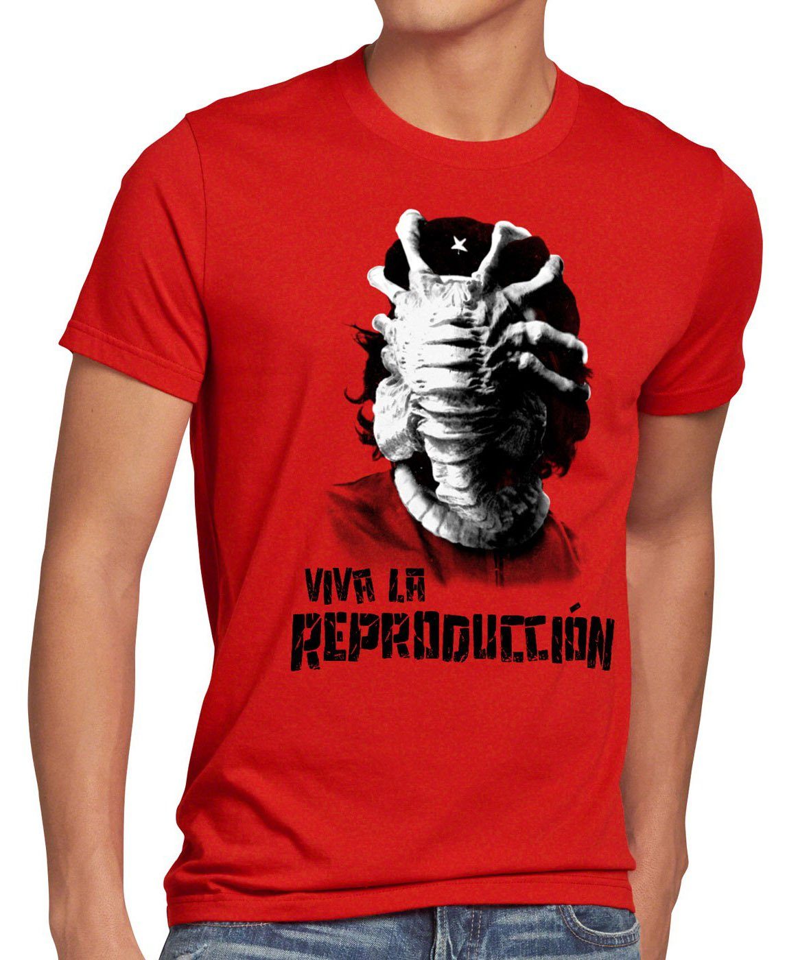 style3 Print-Shirt Herren T-Shirt Viva Facehugger alien che guevara revolution kuba xenomorph kino rot