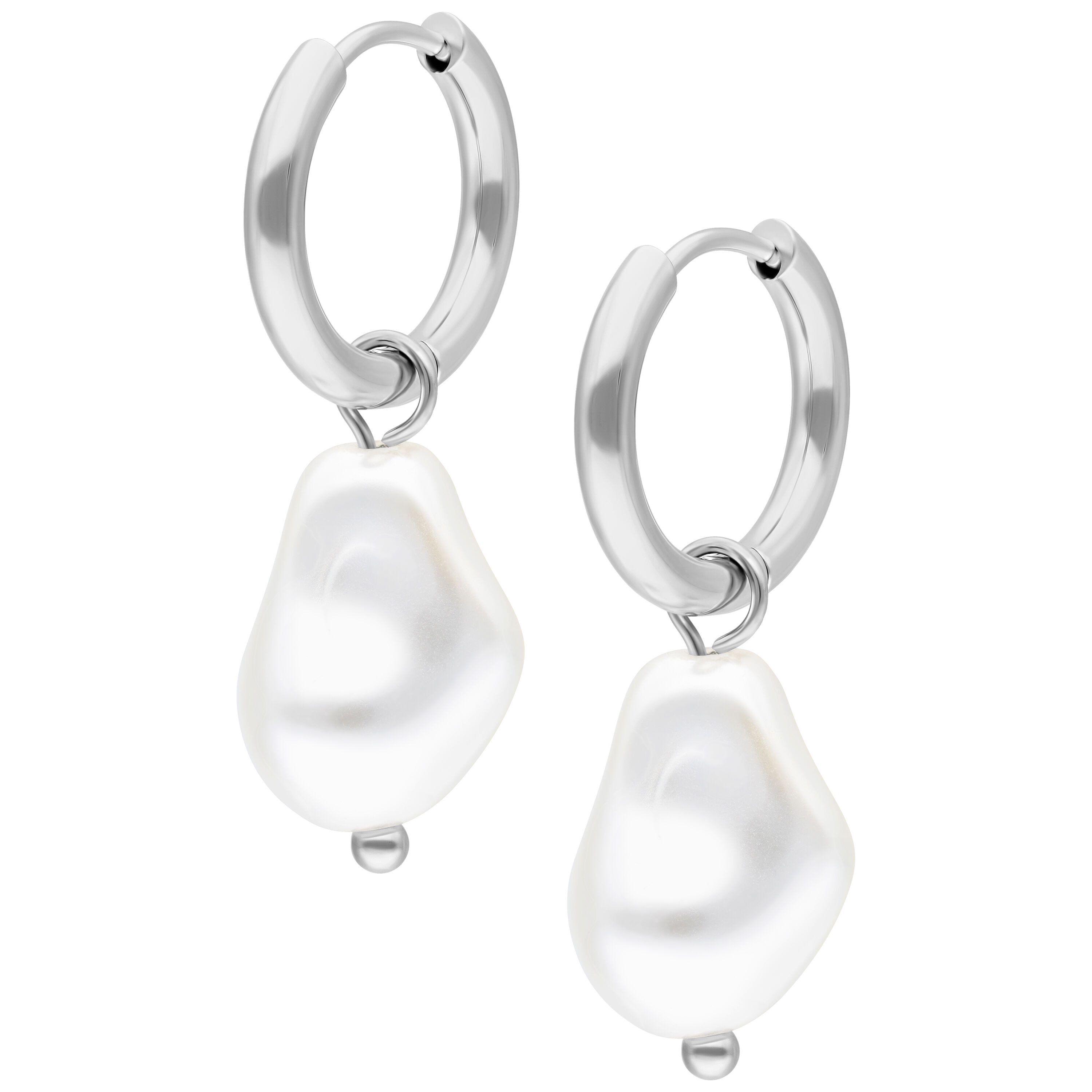 Wildcat Paar Ohrhänger Baroque Synthetic Pearl Hoops - Silber, Chirurgenstahl 316L - wasserfest, langlebig, hautverträglich