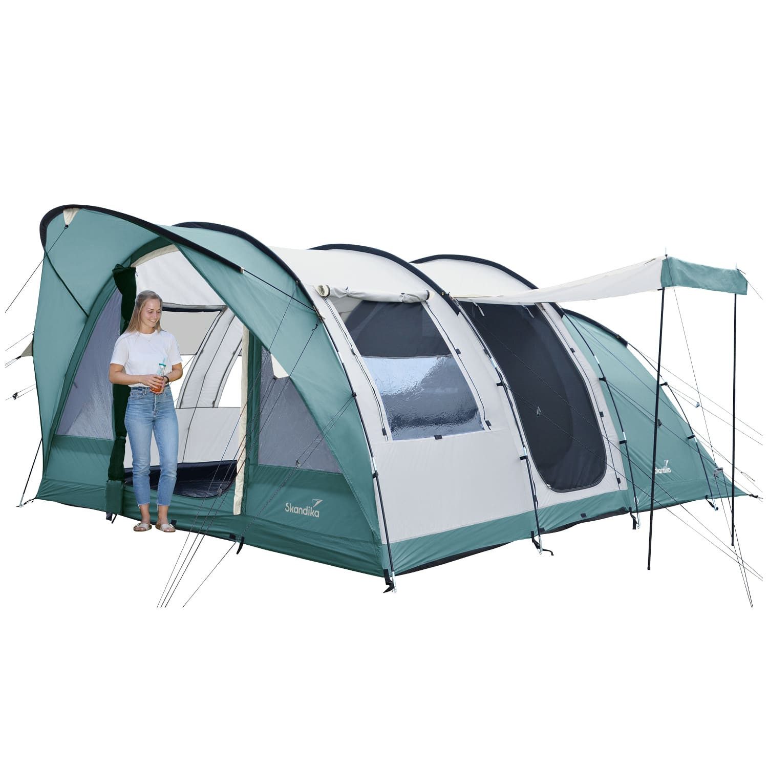 Skandika Tunnelzelt Campingzelt, Familienzelt, Egersund 5 XL Sleeper Protect, 2 m Stehhöhe, Personen: 5 (dunkle Schlafkabine, wasserdicht, 5000 mm Wassersäule), mit Sleeper Technologie, eingenähter Zeltboden, Moskitonetz, UPF 50+