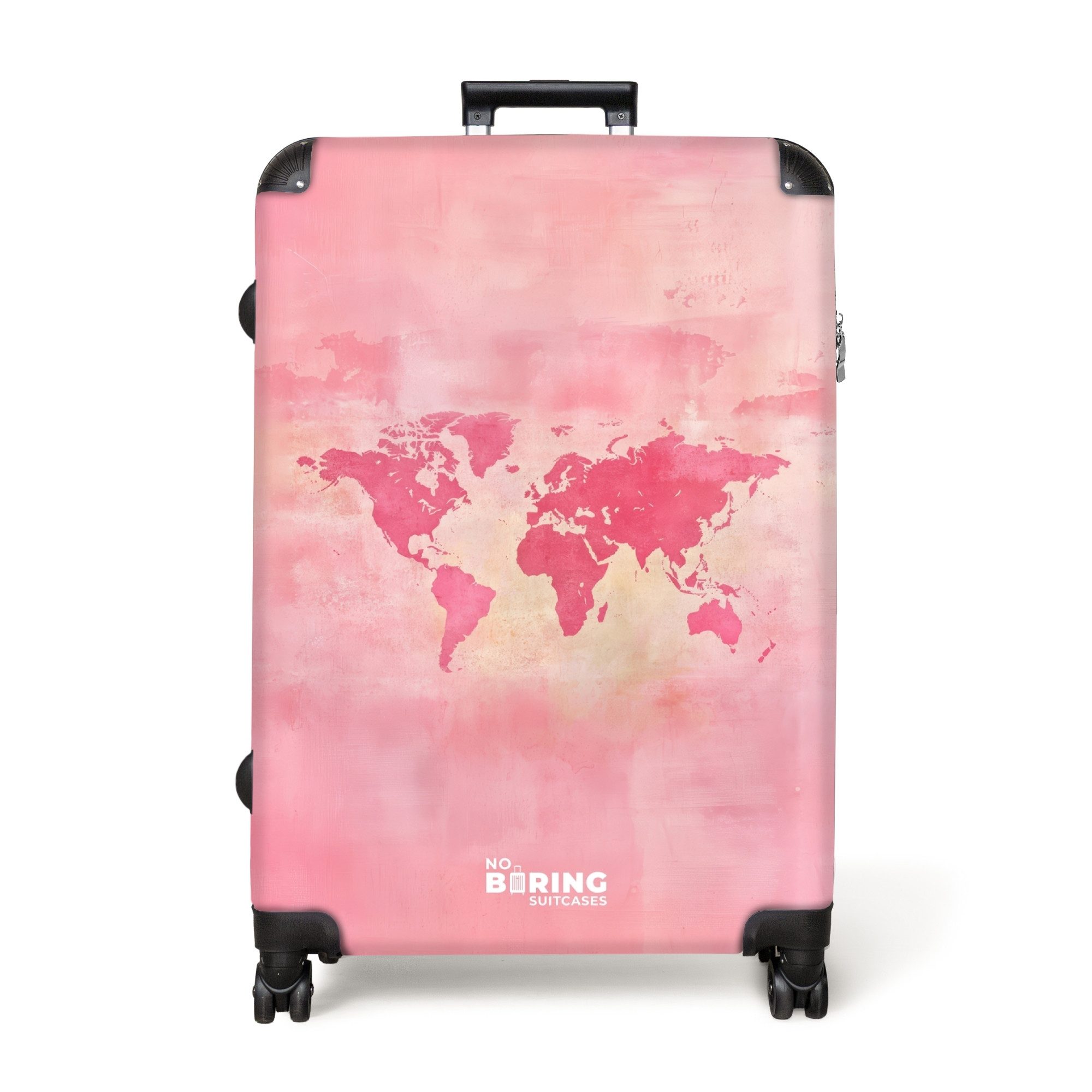 NoBoringSuitcases.com© Hartschalen-Trolley Weltkarte - Rosa - günstig online kaufen