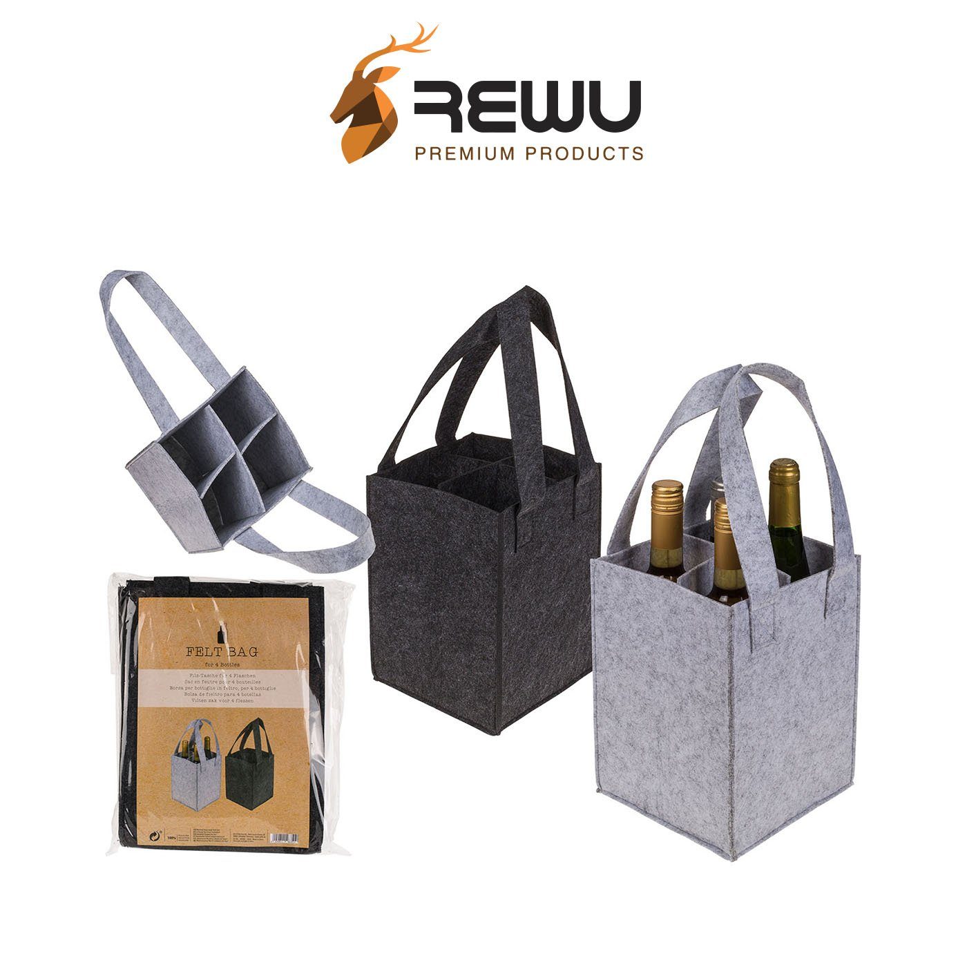 ReWu Flaschenträger 4 für Filz-Taschen Flaschen Grau
