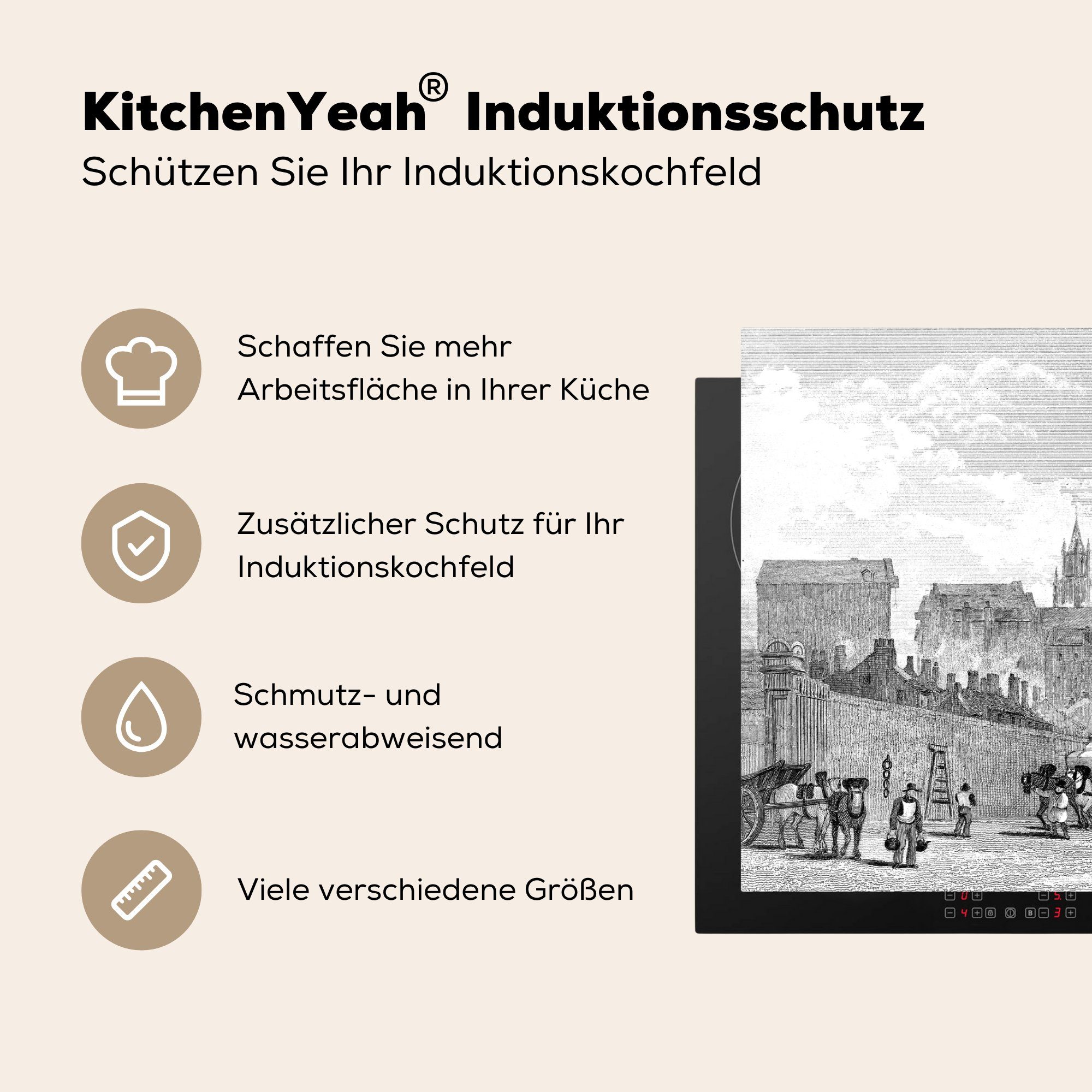 MuchoWow Herdblende-/Abdeckplatte Eine antike Illustration Vinyl, küche, Induktionskochfeld des Ceranfeldabdeckung Hafens cm, Liverpool, (1 tlg), Schutz die von 81x52 für