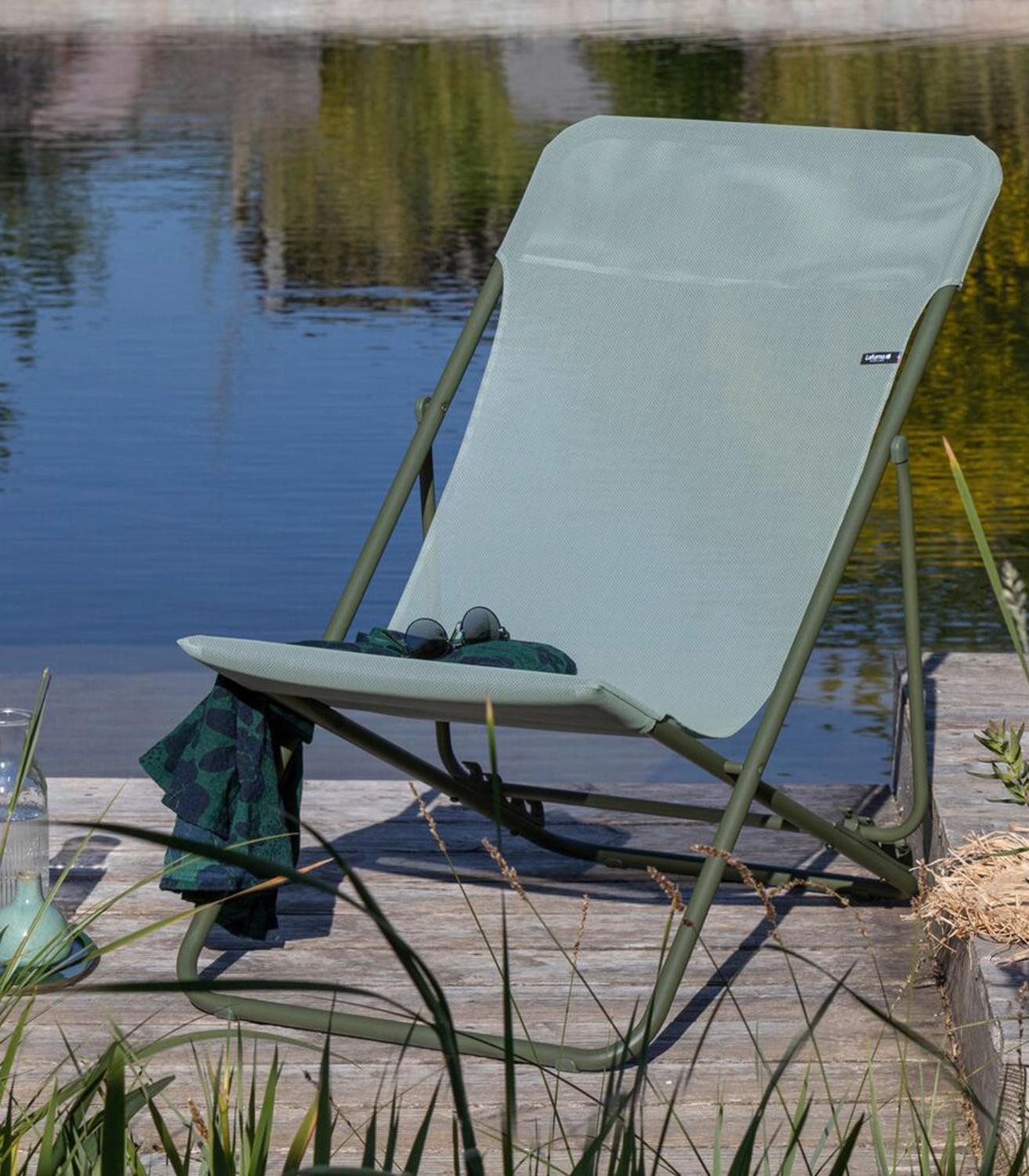 Lafuma Klappstuhl MAXI TRANSAT, Moosgrün, Stahlrahmen, Batyline, Klappbar, verstellbare Rückenlehne, B 62 x H 91 x T 95 cm