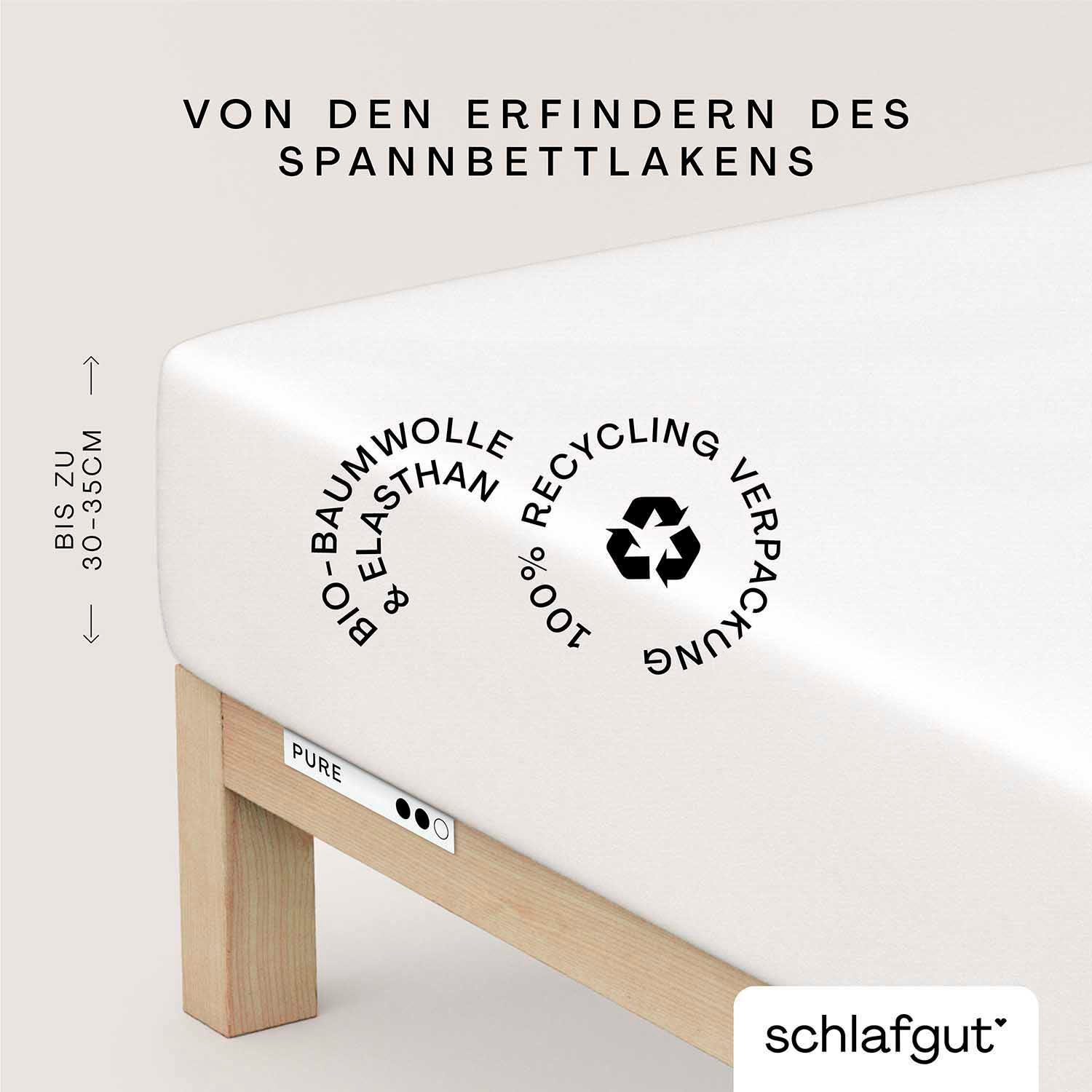 Schlafgut Spannbettlaken PURE Bio-Baumwolle mit Elasthan, 170 g/m², Bettlaken, Spannbetttuch, Jersey, Gummizug: rundum, (1 Stück), PREMIUM Laken für Matratzen bis 30cm Höhe, dehnbar blickdicht, straff