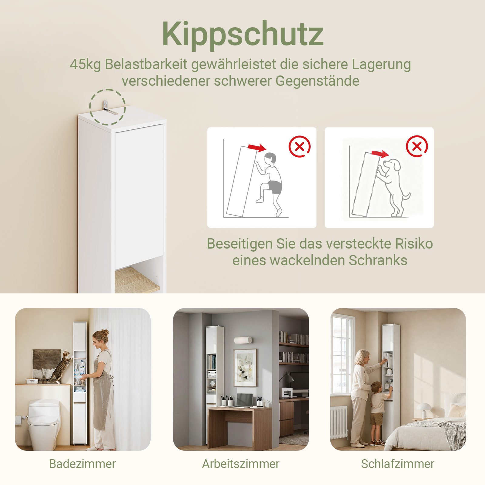 SoBuy Hochschrank BZR34, Badschrank schmal 20 cm, Badezimmerschrank, Hochschrank bad Badkommode, extra Stauraum für kleine Bäder, schlankes Design – Bild 4 von 5