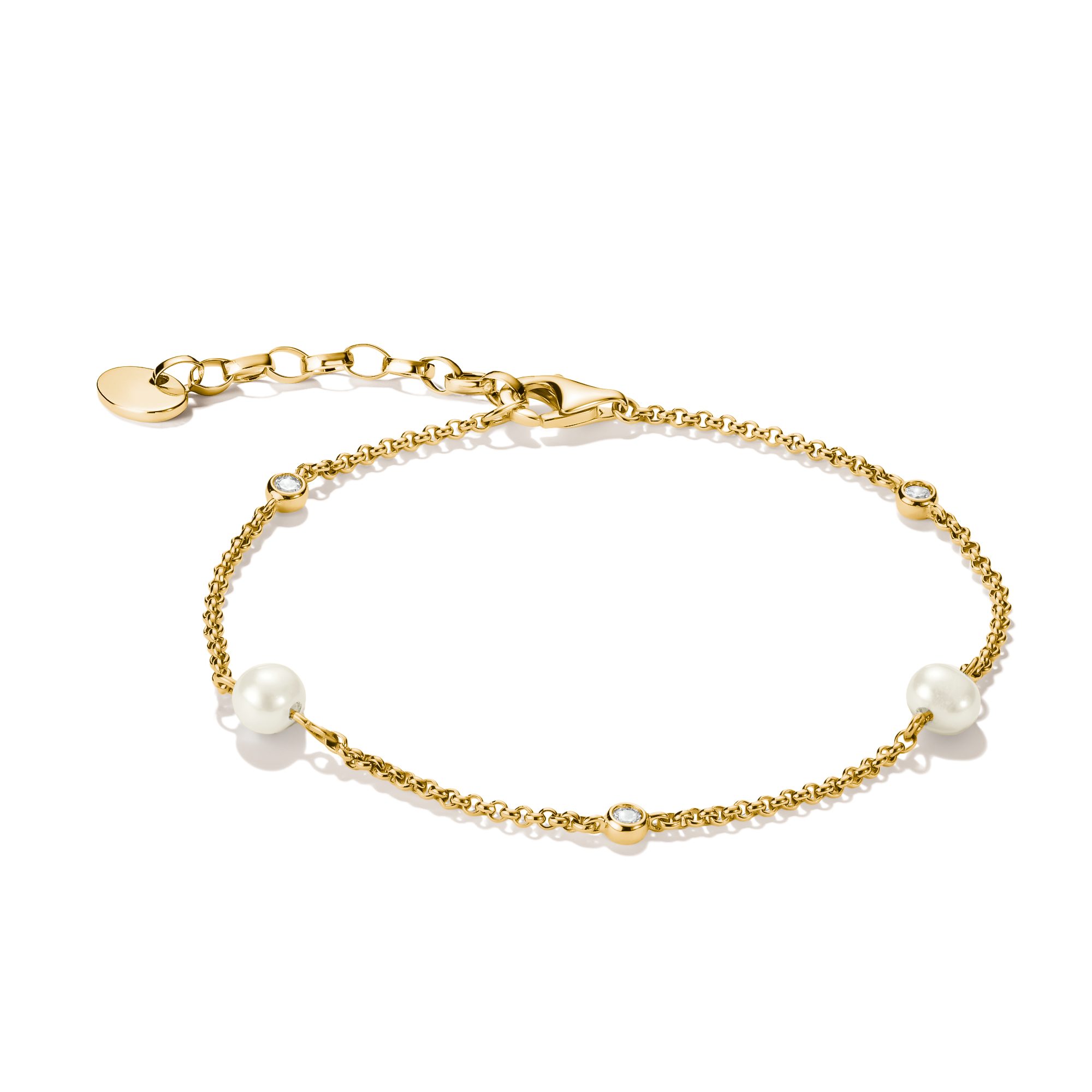 THOMAS SABO Perlenarmband Armband mit Perlen gelbgoldfarben klein, mit Zirkonia (synth) - mit Süßwasserzuchtperle