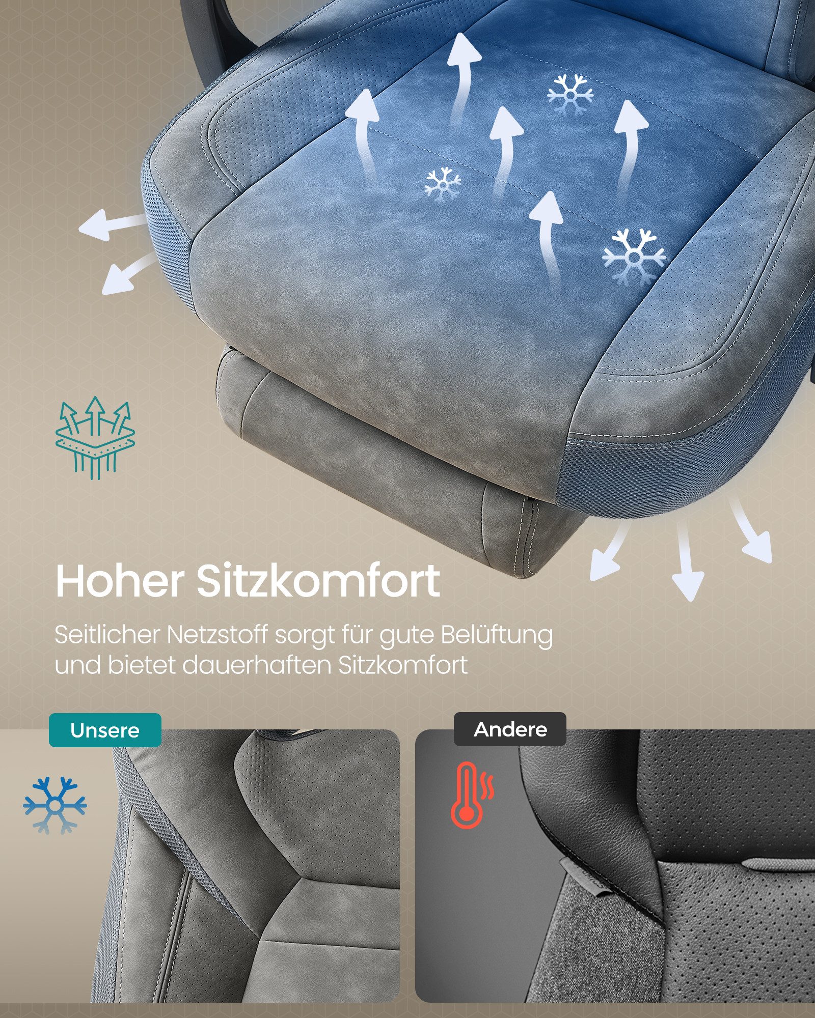 SONGMICS Bürostuhl, Gaming-Stuhl, Computerstuhl, ergonomisches Design, mit Fußstütze